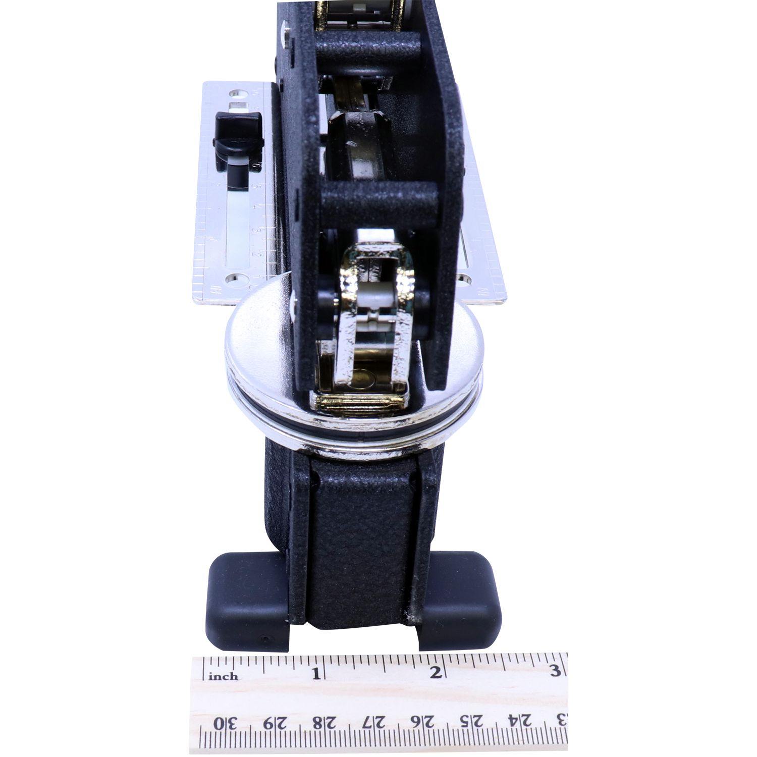 Land Surveyor Extended Long Reach Desk Seal Embosser shown with a ruler for scale, highlighting its extended reach and detailed construction.