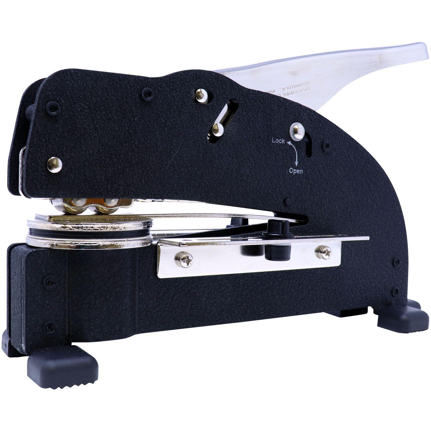 Land Surveyor Extended Long Reach Desk Seal Embosser in black, side view showing the lever and embossing mechanism on a white background.