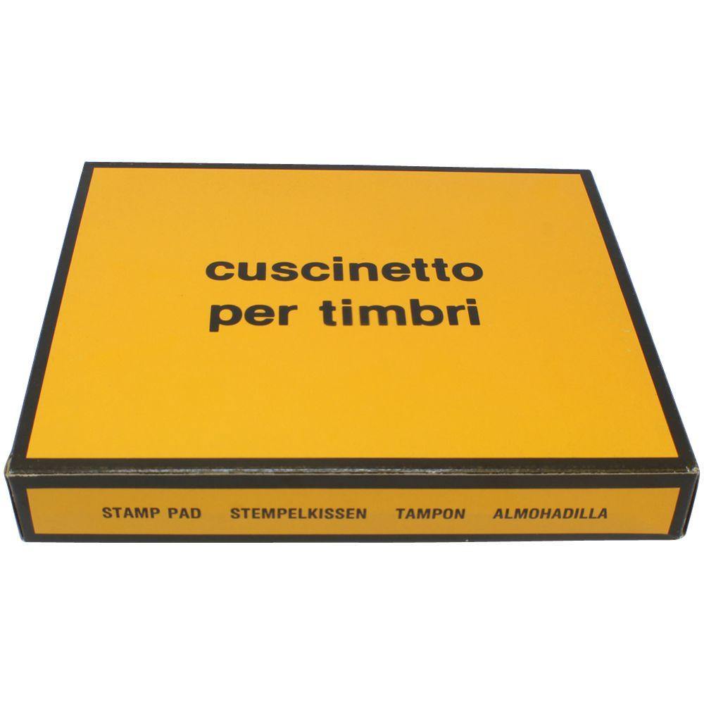 Industrial Large Stamp Pad 10 Size 6 x 8 in a yellow box with black edges, labeled cuscinetto per timbri and multilingual text on the side.