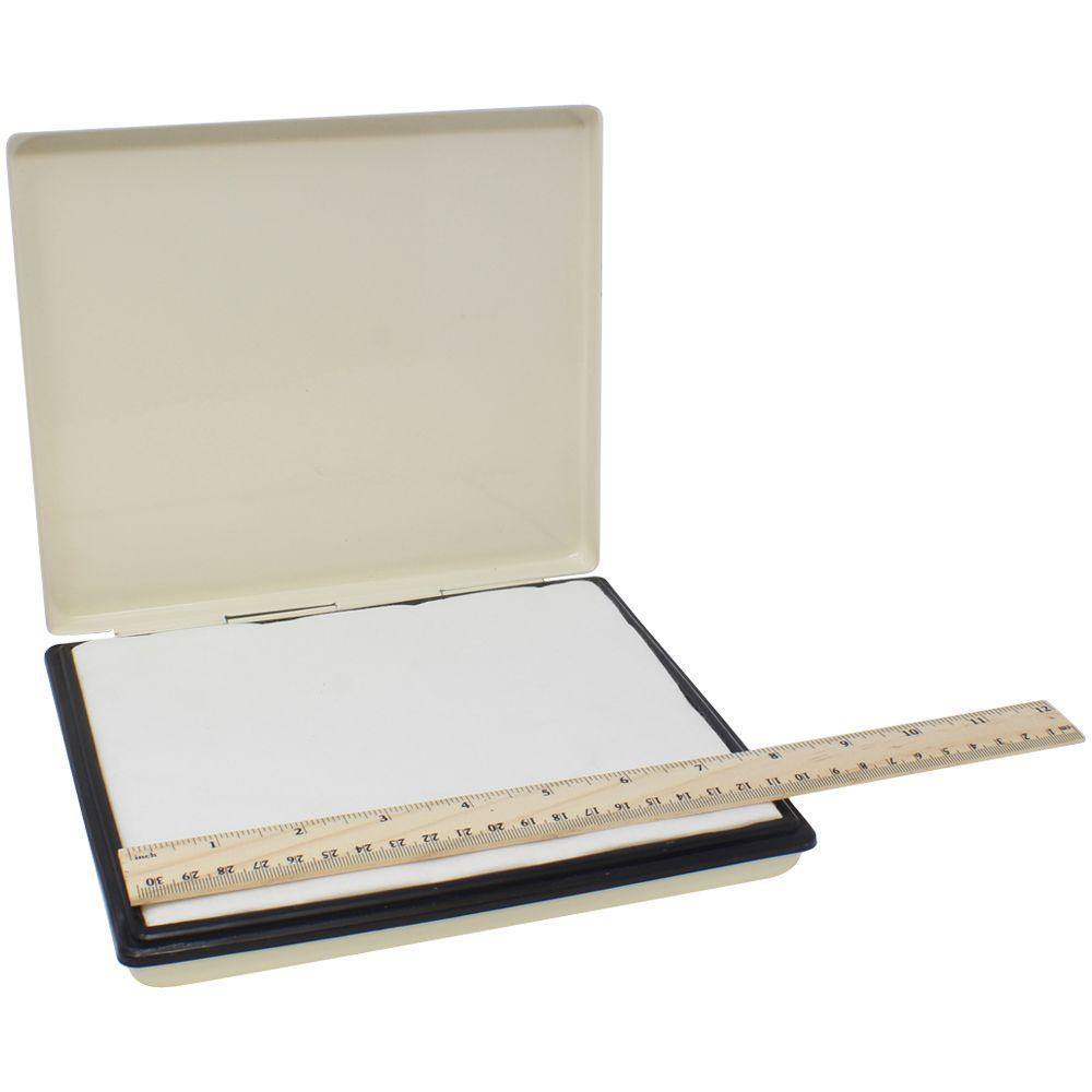 Industrial Large Stamp Pad 10 Size 6 x 8, open with a ruler placed on top, showing the dimensions of the stamp pad.