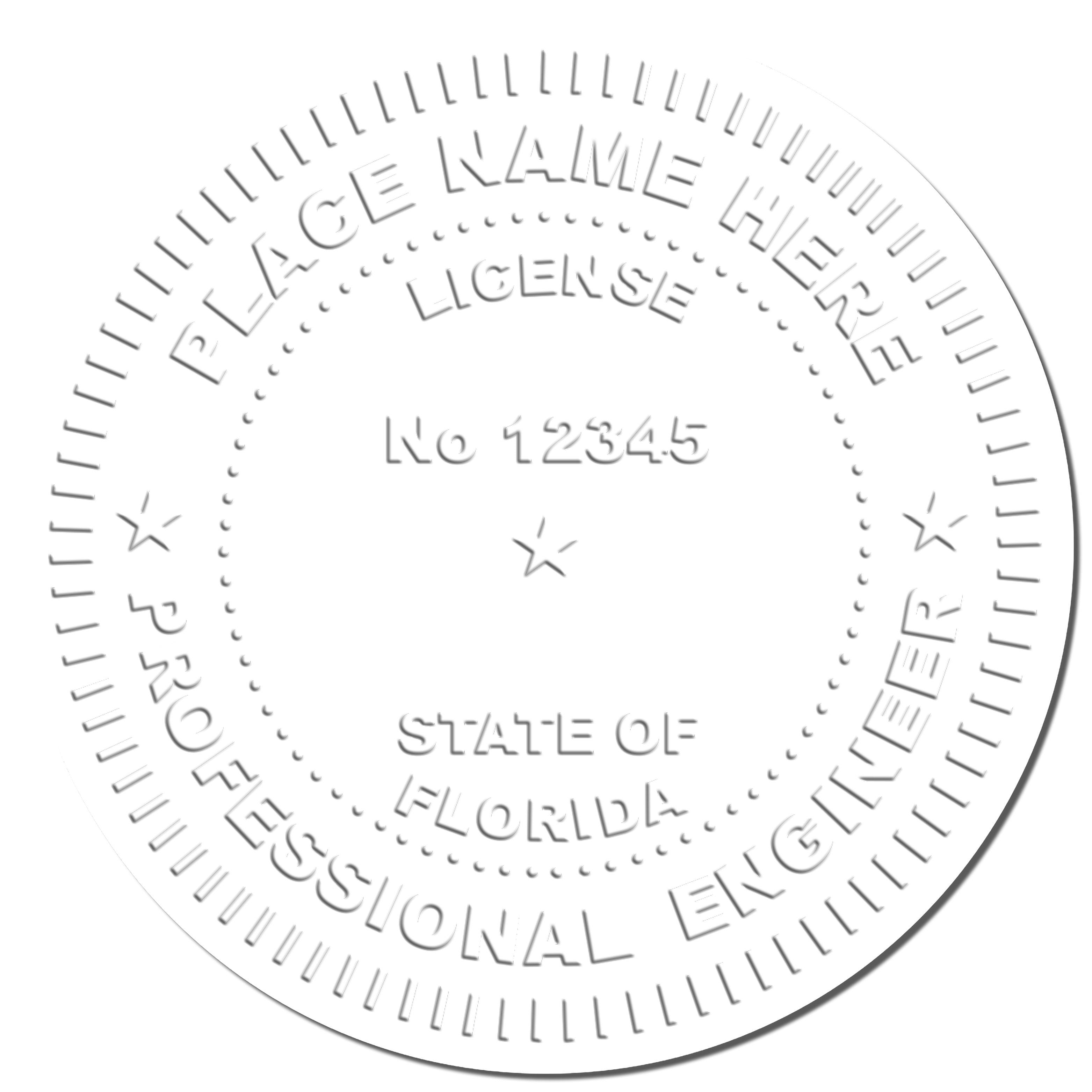 This paper is stamped with a sample imprint of the Heavy Duty Cast Iron Florida Engineer Seal Embosser, signifying its quality and reliability.