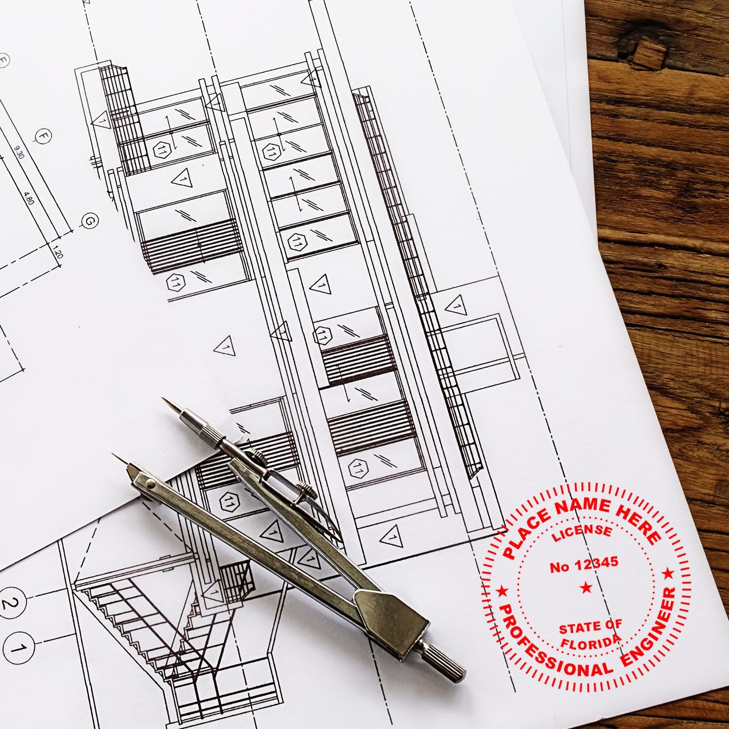 Another Example of a stamped impression of the Self-Inking Florida PE Stamp on a piece of office paper.