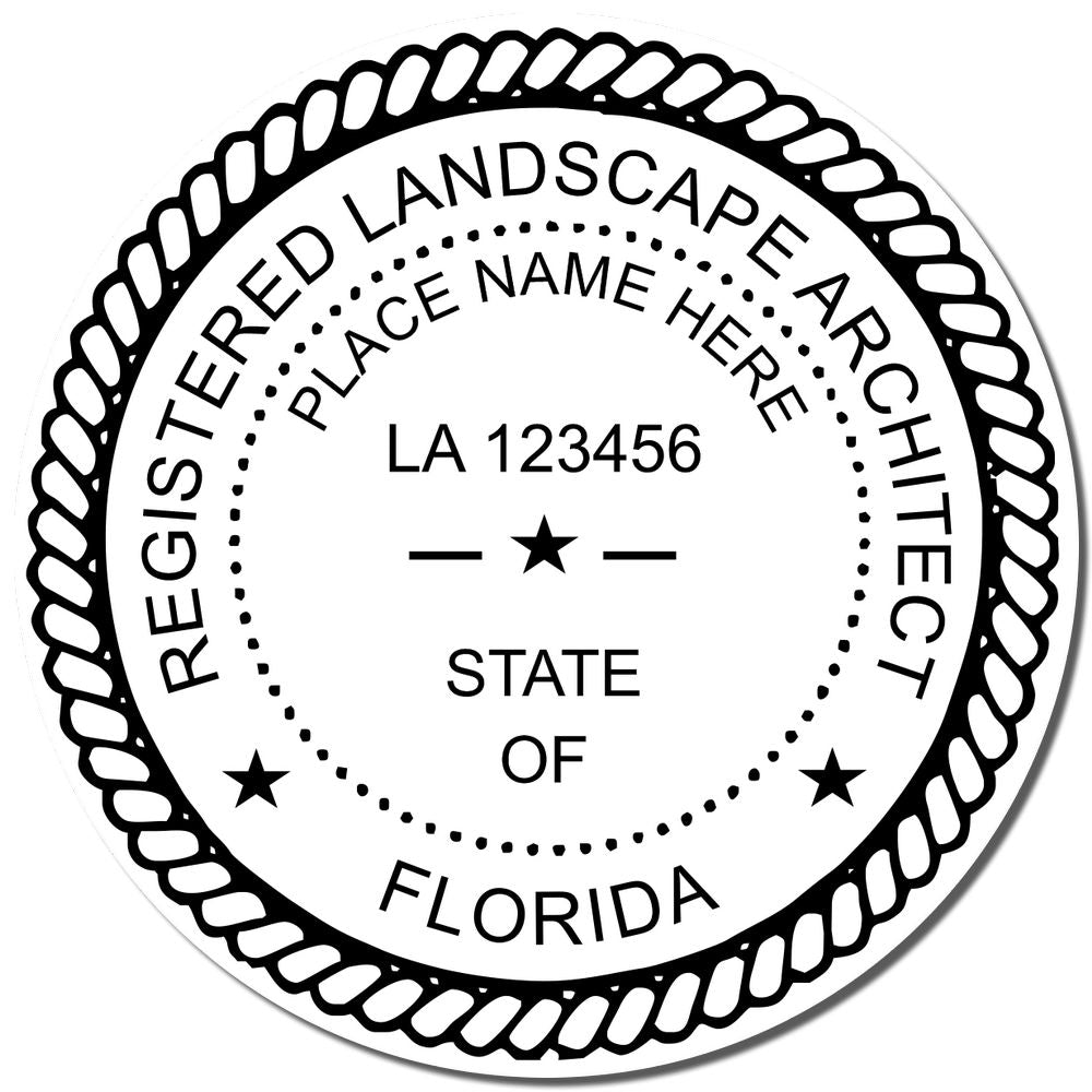 Another Example of a stamped impression of the Premium MaxLight Pre-Inked Florida Landscape Architectural Stamp on a piece of office paper.