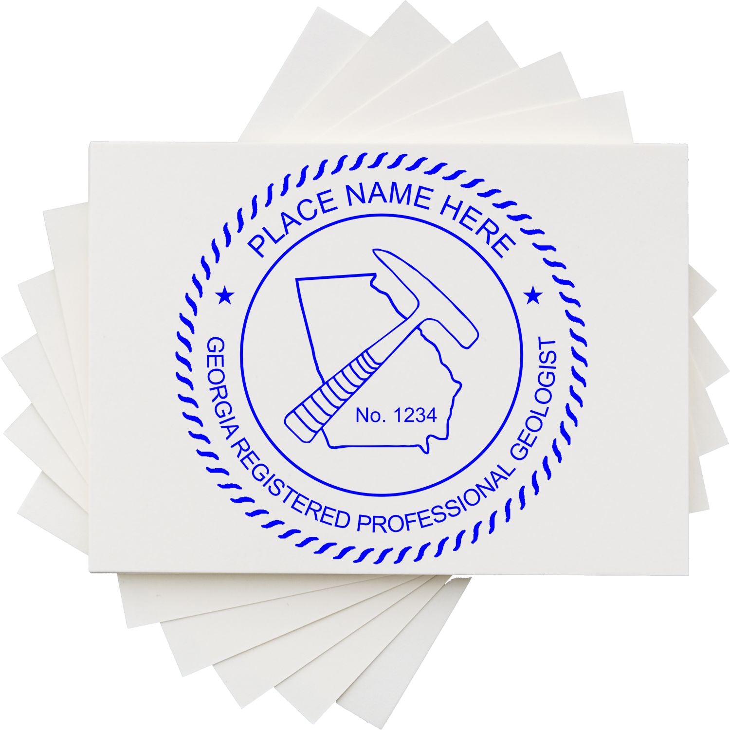 A lifestyle photo showing a stamped image of the Digital Georgia Geologist Stamp, Electronic Seal for Georgia Geologist on a piece of paper