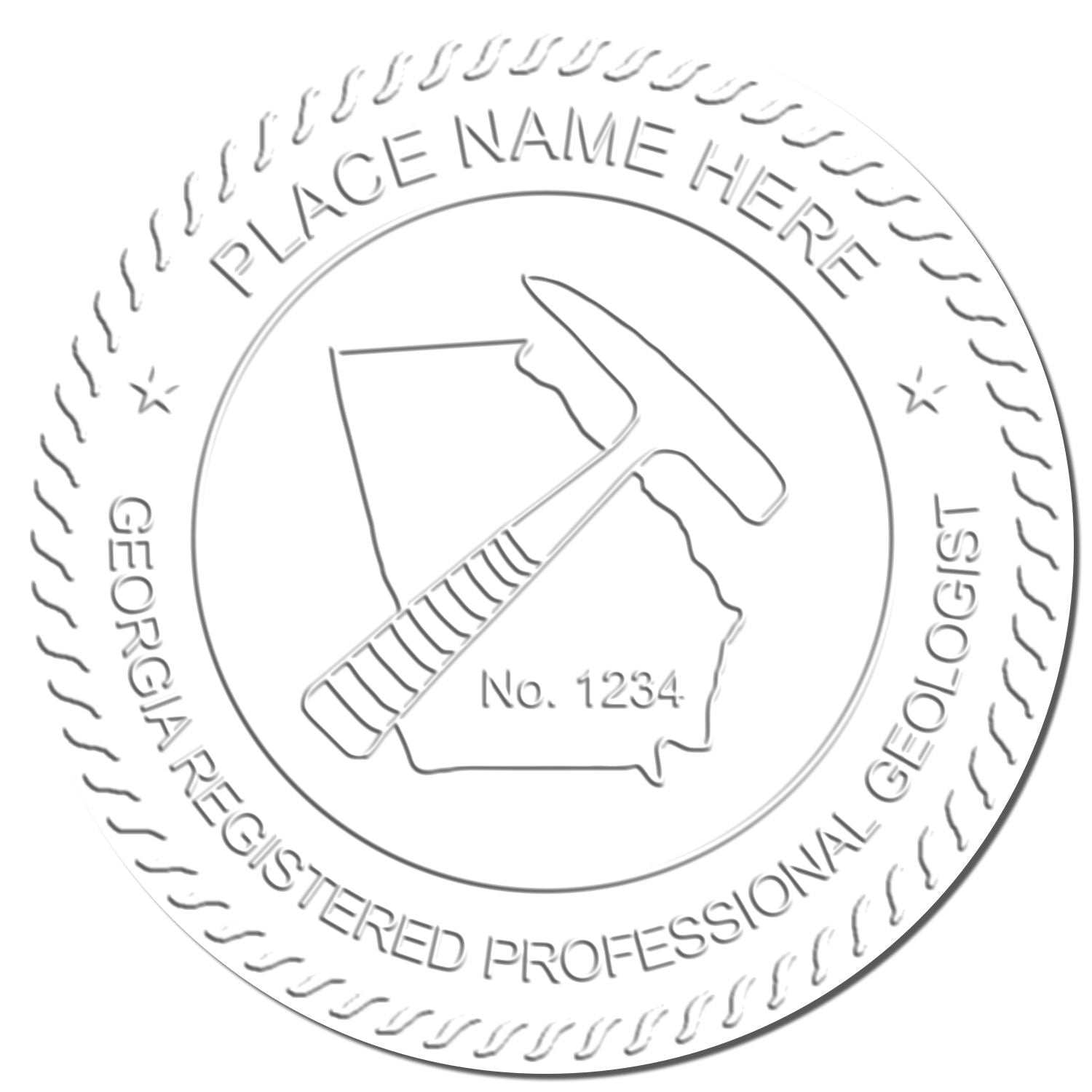 This paper is stamped with a sample imprint of the Handheld Georgia Professional Geologist Embosser, signifying its quality and reliability.