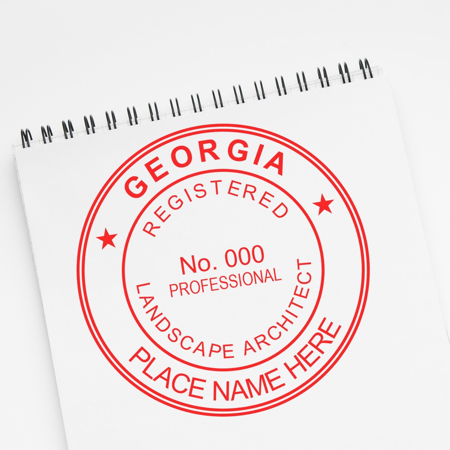 A stamped impression of the Self-Inking Georgia Landscape Architect Stamp in this stylish lifestyle photo, setting the tone for a unique and personalized product.