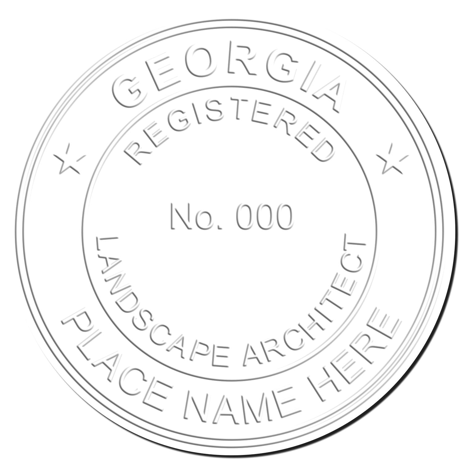 This paper is stamped with a sample imprint of the State of Georgia Handheld Landscape Architect Seal, signifying its quality and reliability.