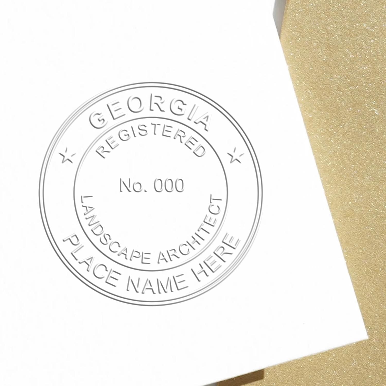 A stamped impression of the State of Georgia Handheld Landscape Architect Seal in this stylish lifestyle photo, setting the tone for a unique and personalized product.