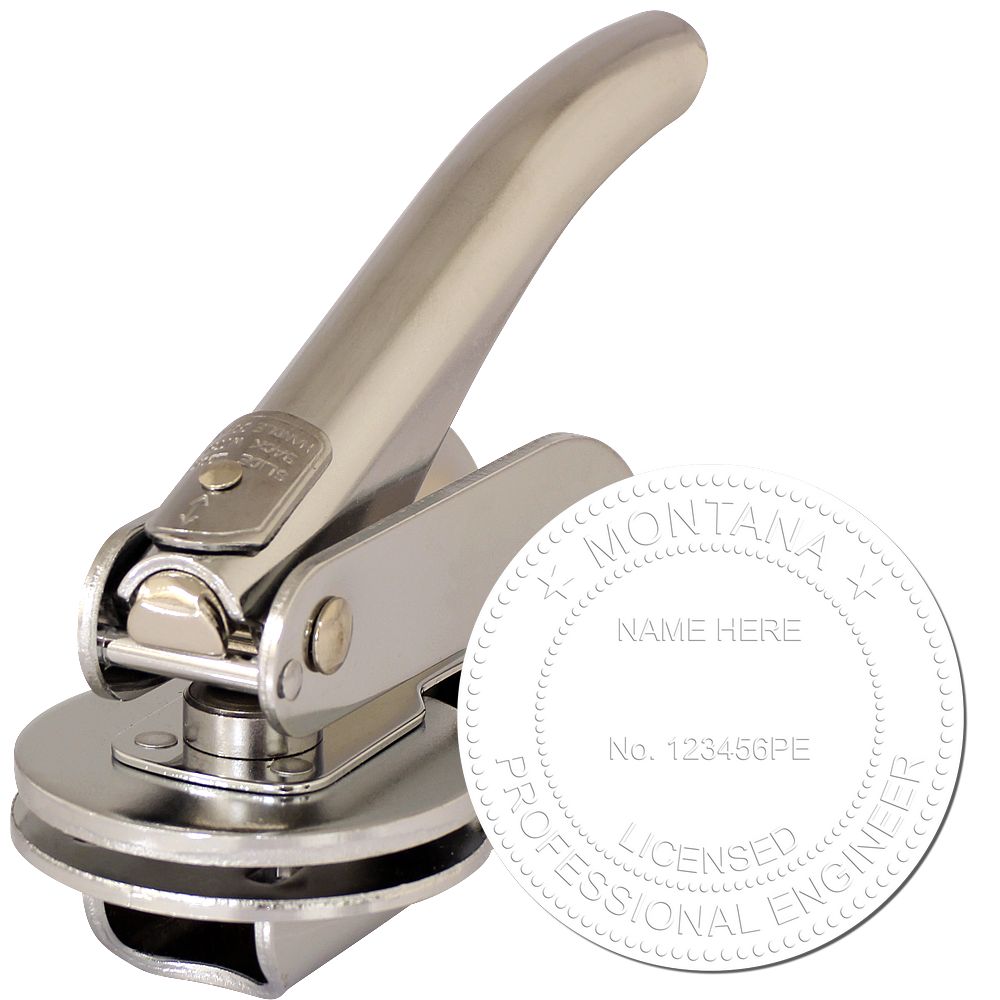 The main image for the Handheld Montana Professional Engineer Embosser depicting a sample of the imprint and electronic files