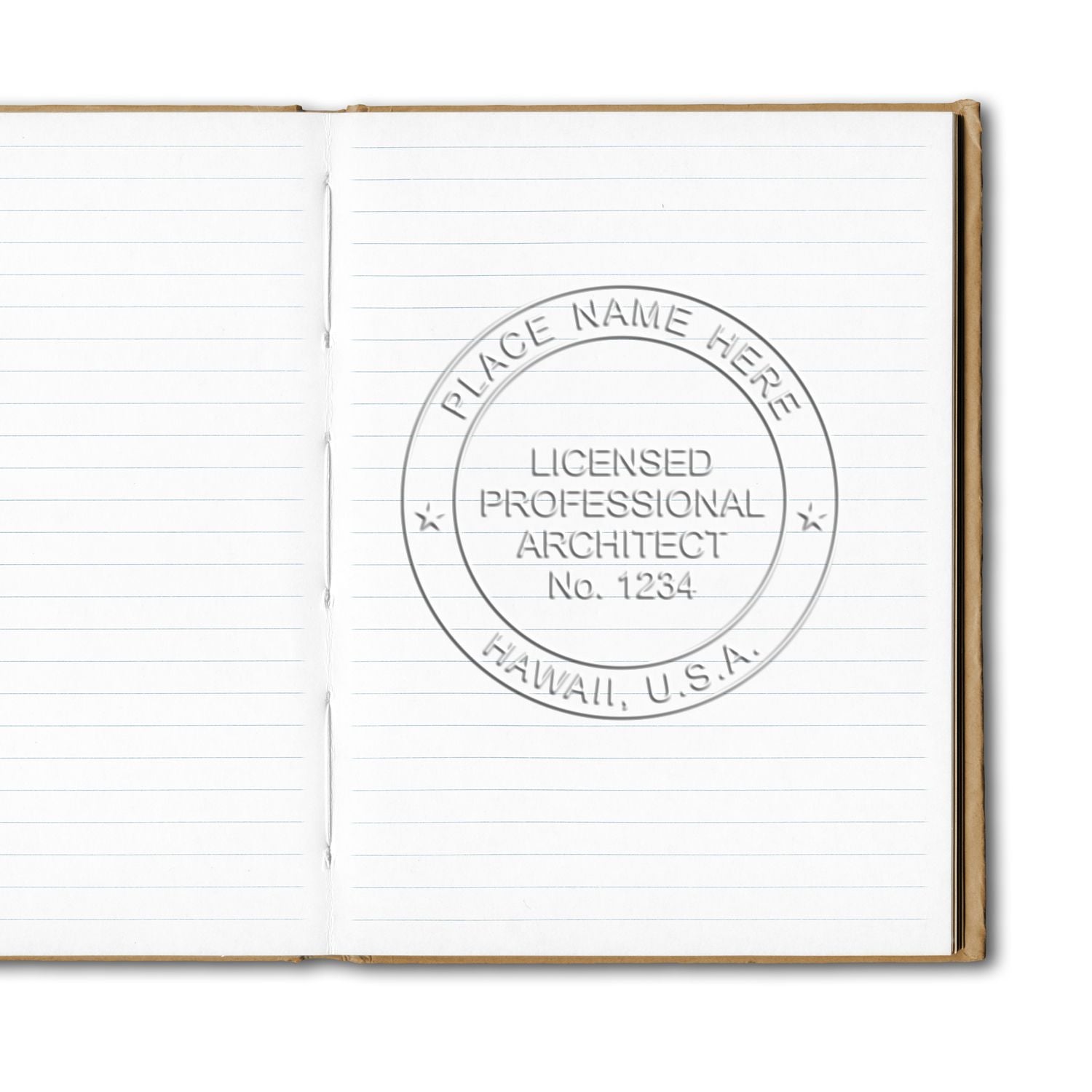 The Hawaii Desk Architect Embossing Seal stamp impression comes to life with a crisp, detailed photo on paper - showcasing true professional quality.