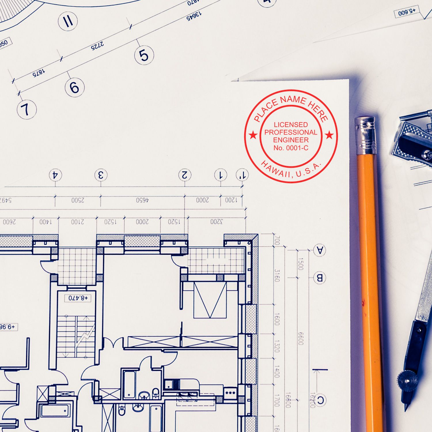 This paper is stamped with a sample imprint of the Digital Hawaii PE Stamp and Electronic Seal for Hawaii Engineer, signifying its quality and reliability.