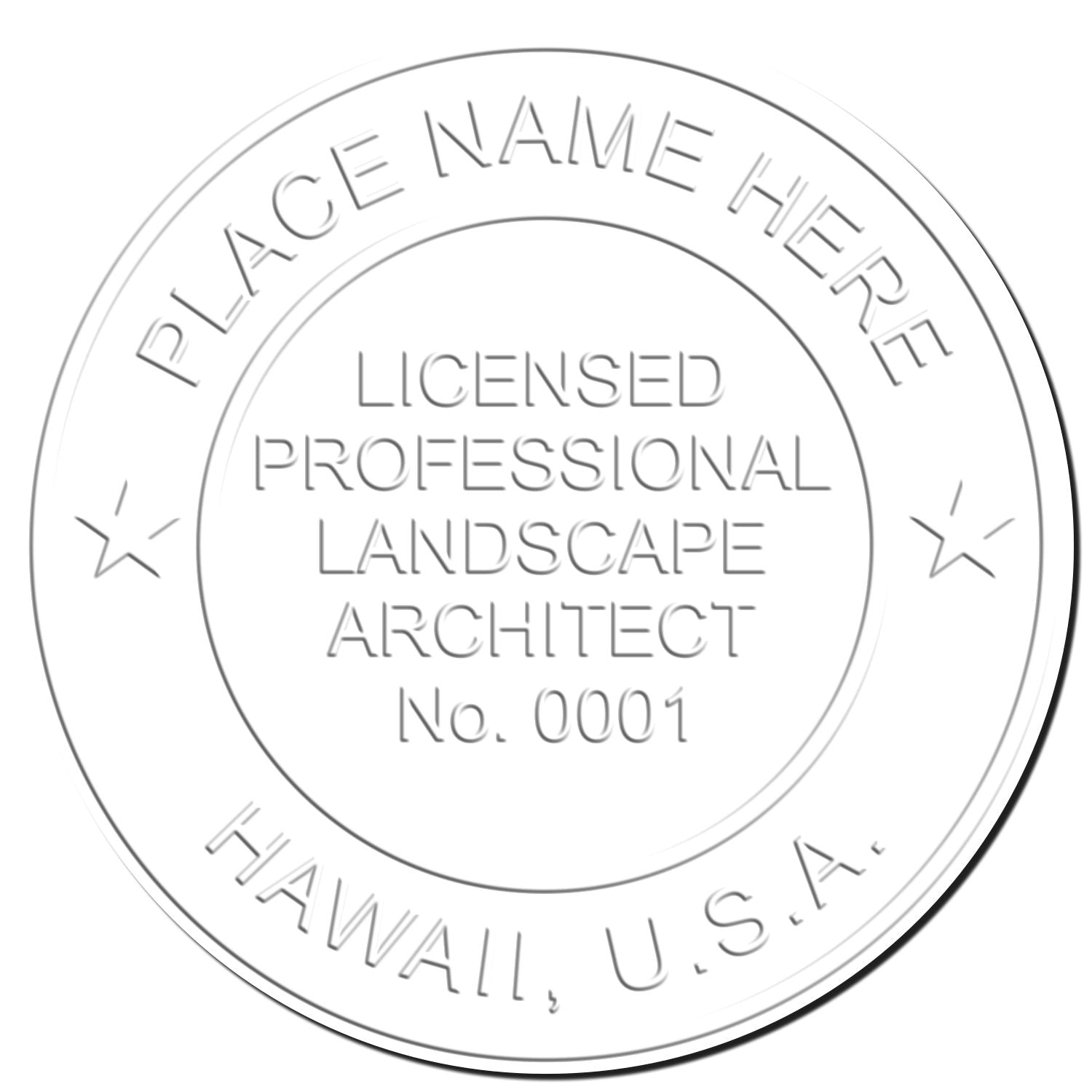 This paper is stamped with a sample imprint of the State of Hawaii Handheld Landscape Architect Seal, signifying its quality and reliability.