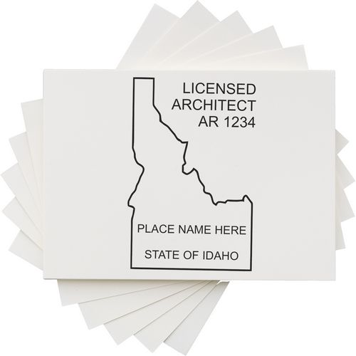 Premium MaxLight Pre-Inked Idaho Architectural Stamp with state outline and customizable fields for licensed architect details.