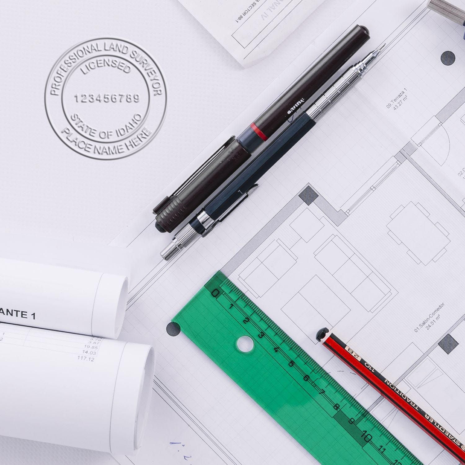 Another Example of a stamped impression of the Hybrid Idaho Land Surveyor Seal on a office form