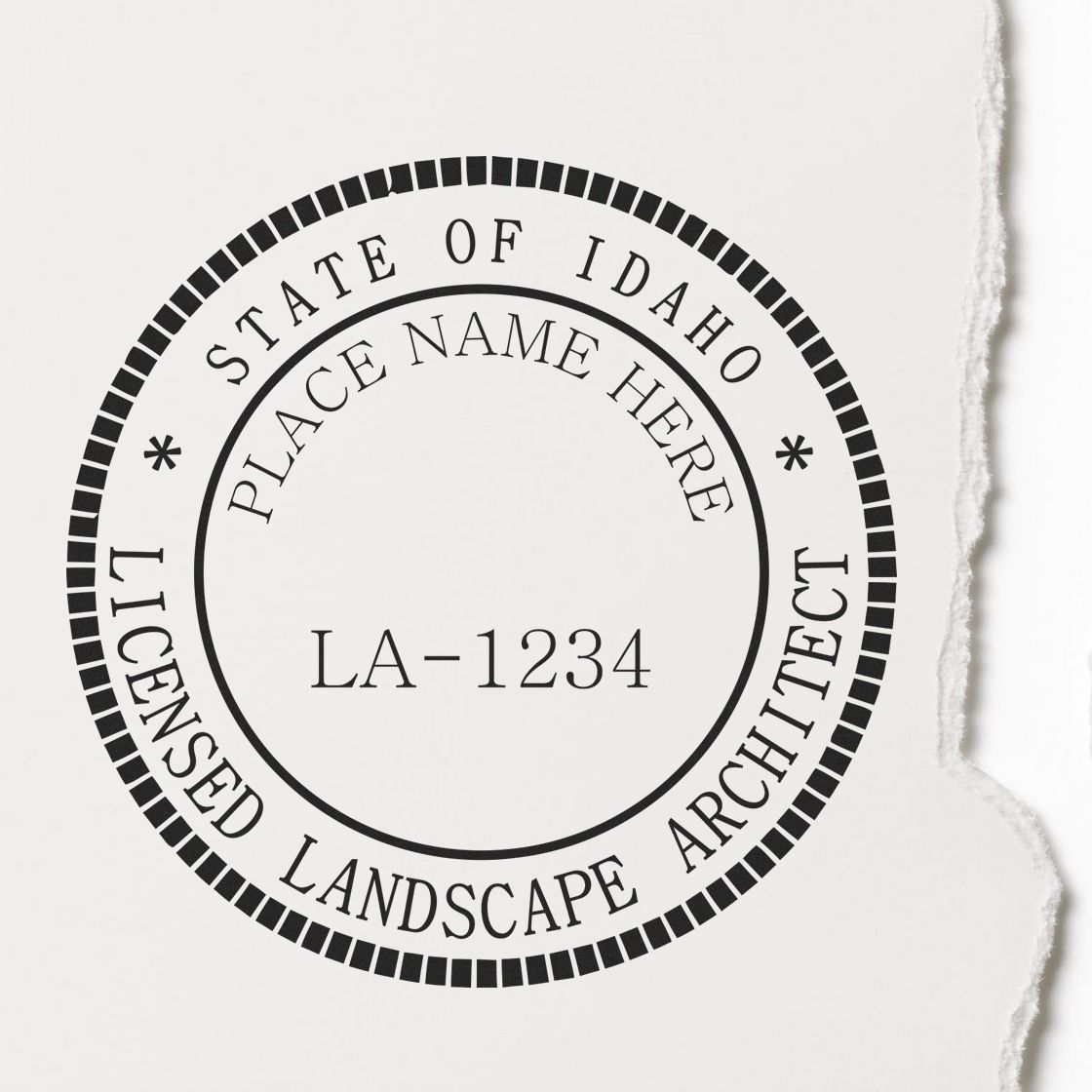 A stamped impression of the Digital Idaho Landscape Architect Stamp in this stylish lifestyle photo, setting the tone for a unique and personalized product.