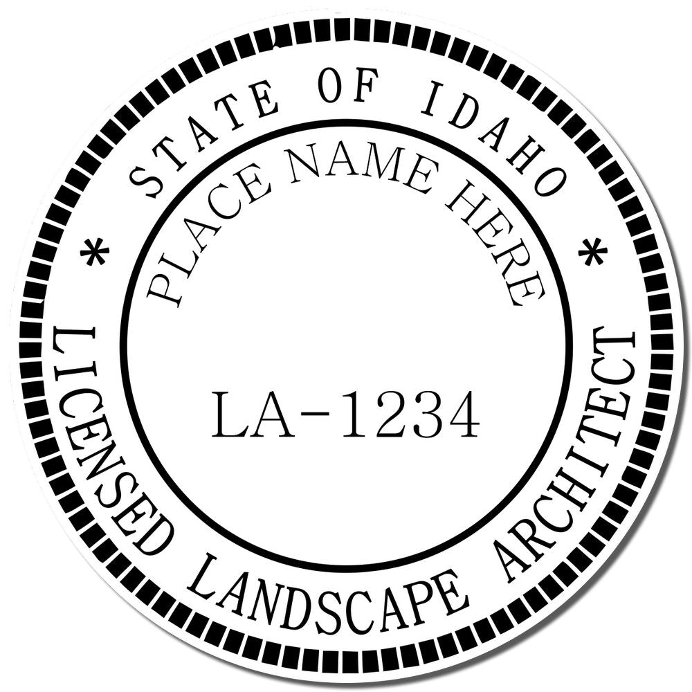 An alternative view of the Digital Idaho Landscape Architect Stamp stamped on a sheet of paper showing the image in use