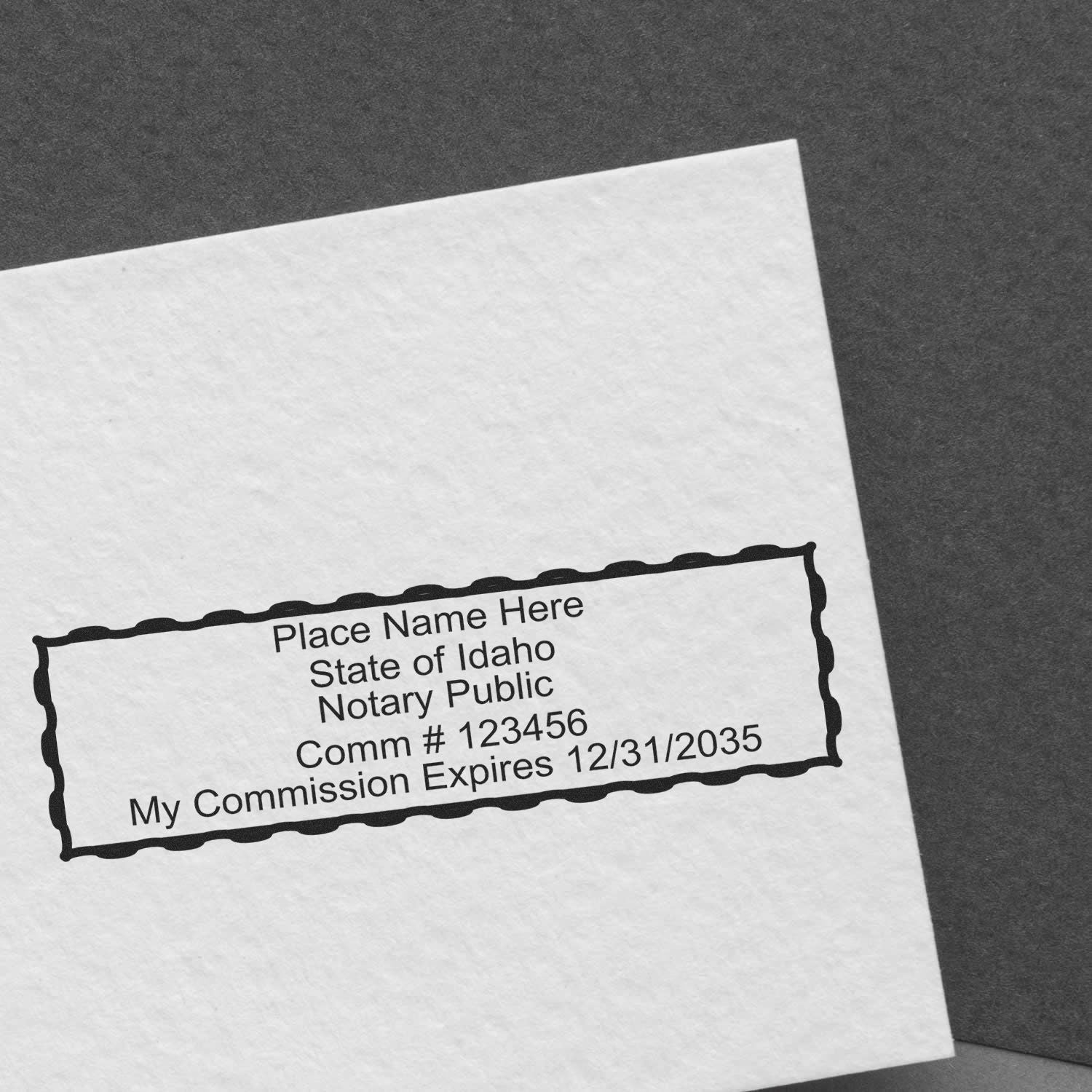 The Super Slim Idaho Notary Public Stamp stamp impression comes to life with a crisp, detailed photo on paper - showcasing true professional quality.