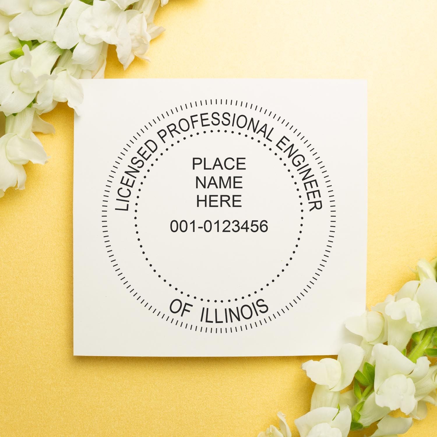 This paper is stamped with a sample imprint of the Illinois Professional Engineer Seal Stamp, signifying its quality and reliability.