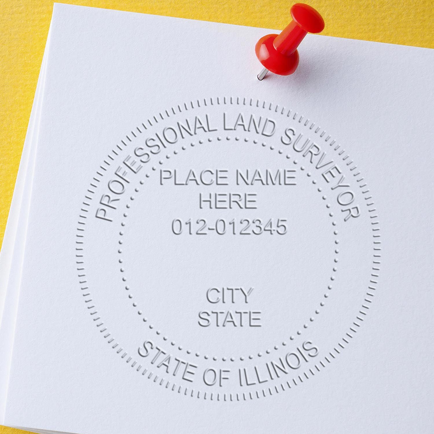 The Gift Illinois Land Surveyor Seal stamp impression comes to life with a crisp, detailed image stamped on paper - showcasing true professional quality.