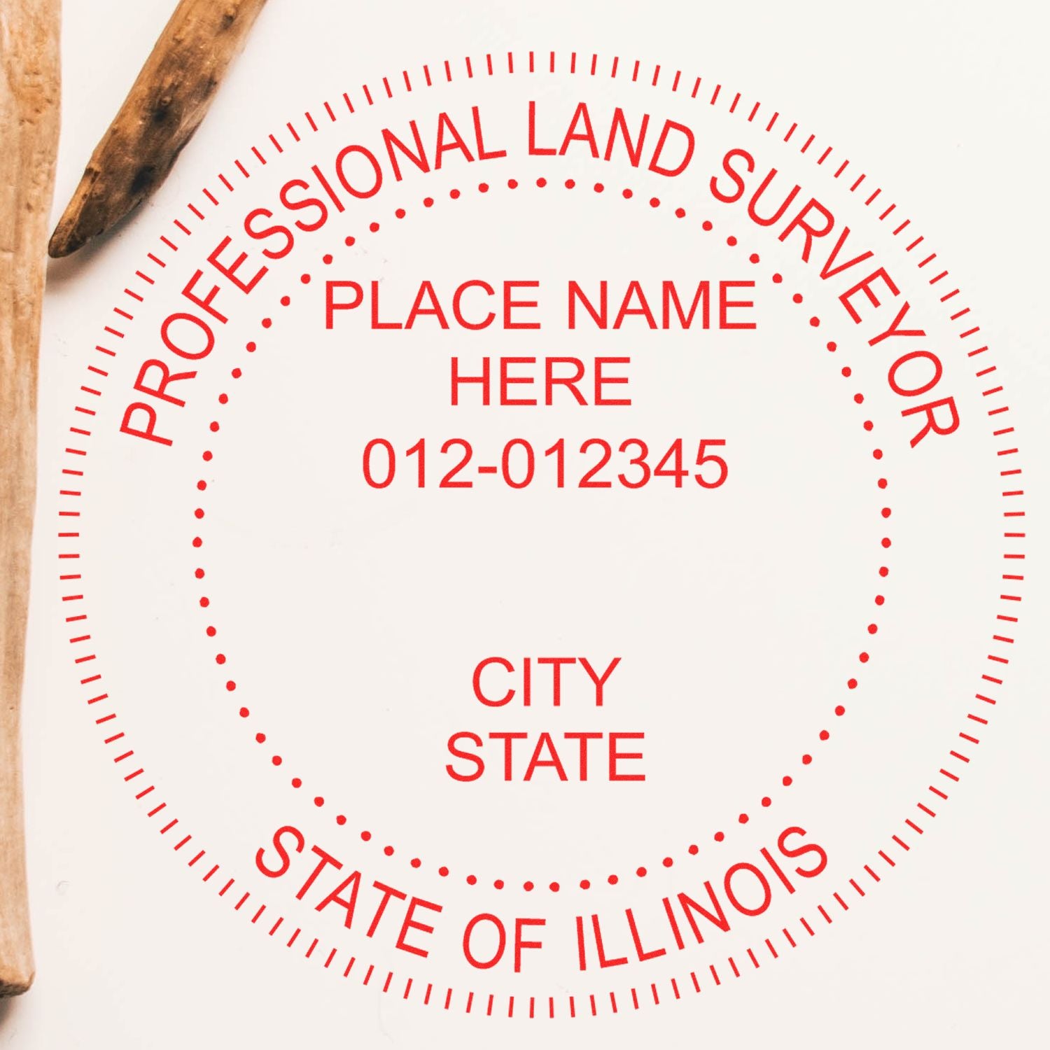 Self Inking Illinois Land Surveyor Stamp with red text Professional Land Surveyor, State of Illinois on a white background.