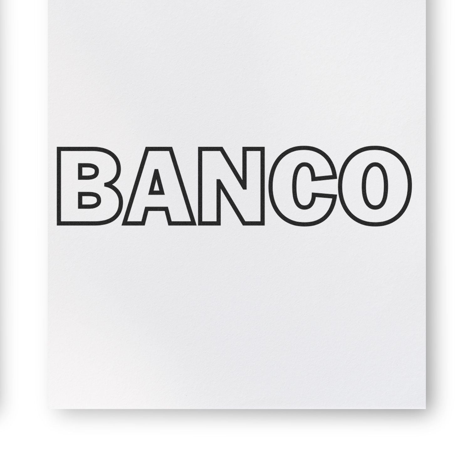 Large Pre-Inked Banco Stamp imprint on white paper, displaying the word 'BANCO' in bold, black, uppercase letters.