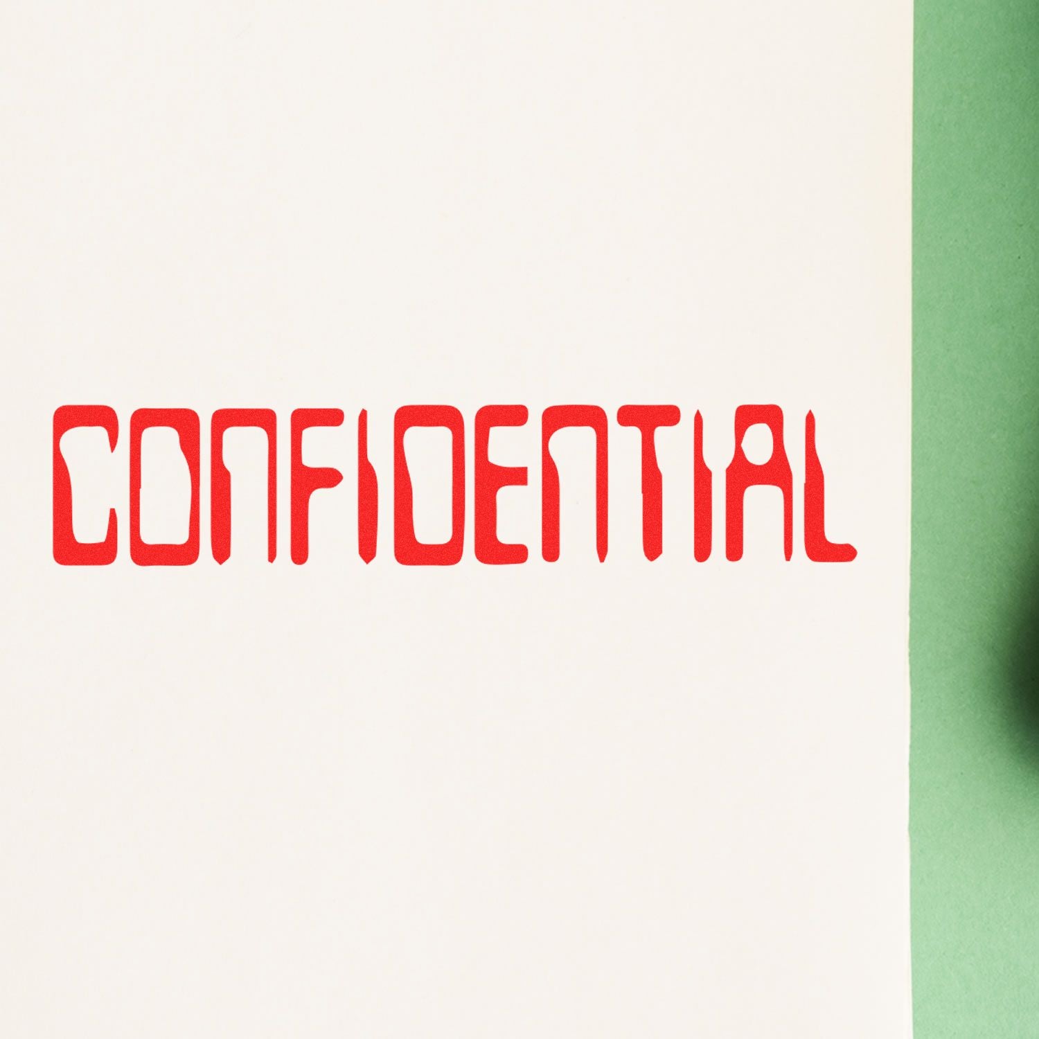 Large Barcode Confidential Rubber Stamp imprinting the word CONFIDENTIAL in red ink on a white paper background.