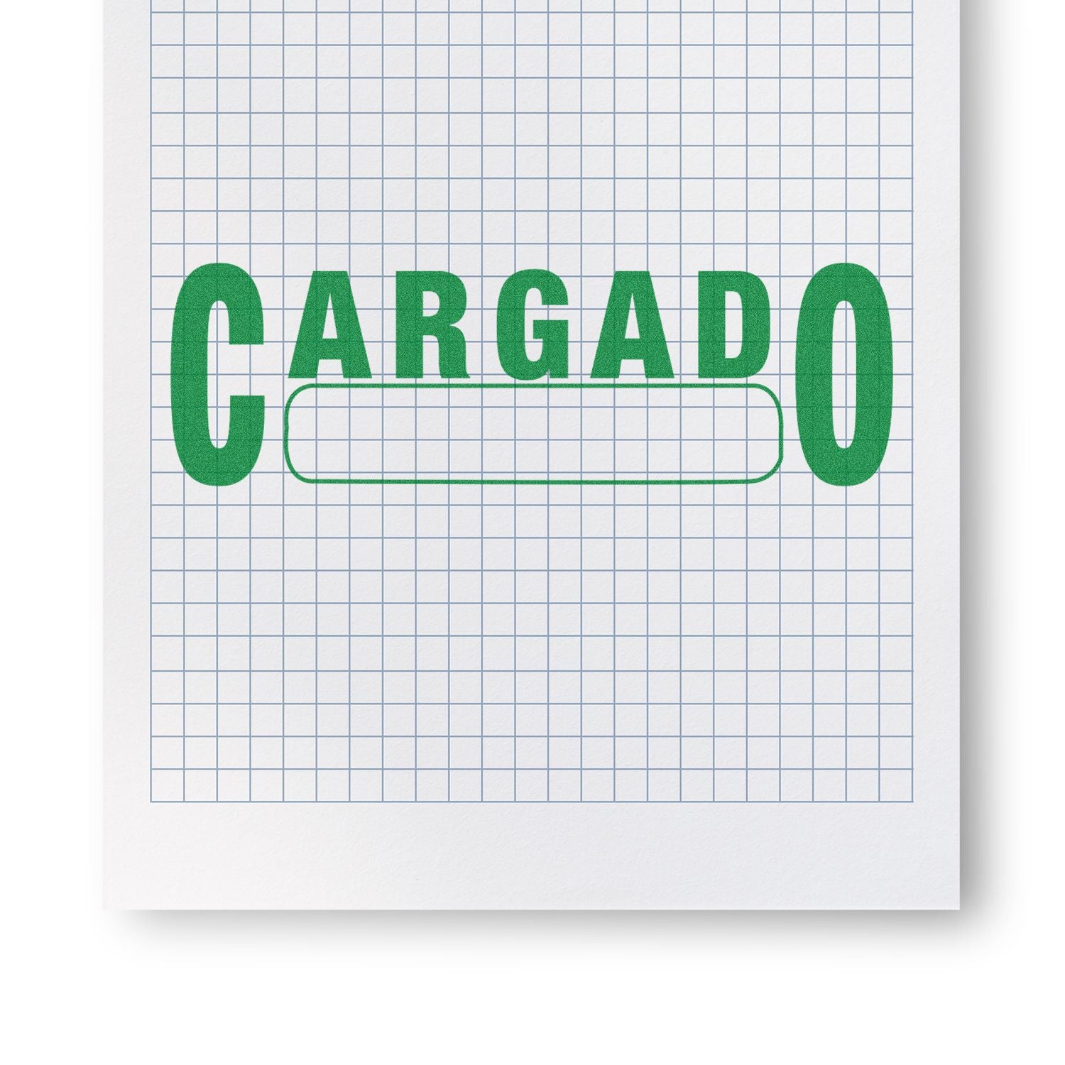 Green 'Cargado' rubber stamp impression on graph paper with a blank space beneath the word.