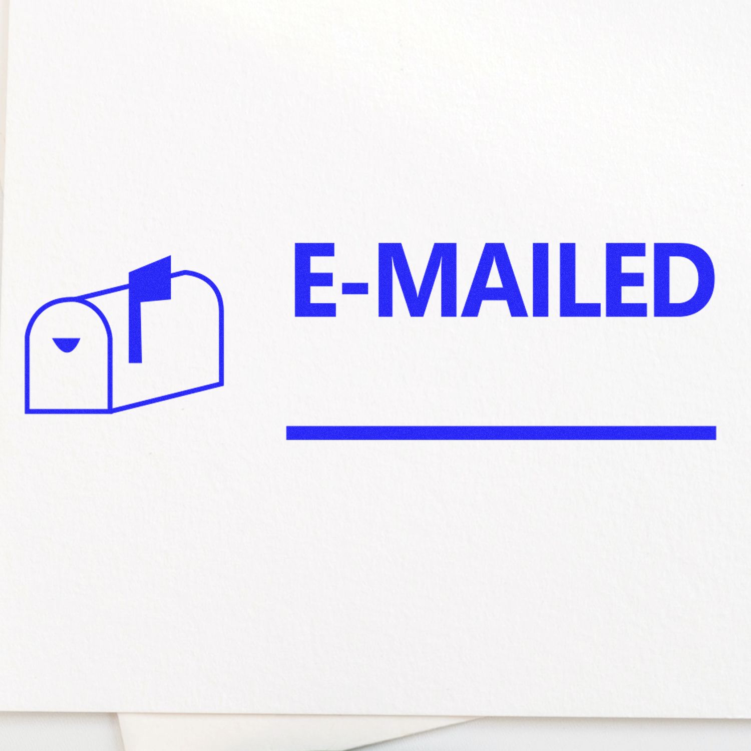 Large Pre-Inked E-Mailed with Mailbox Stamp in blue ink on white paper, featuring a mailbox icon and the word E-MAILED in bold letters.