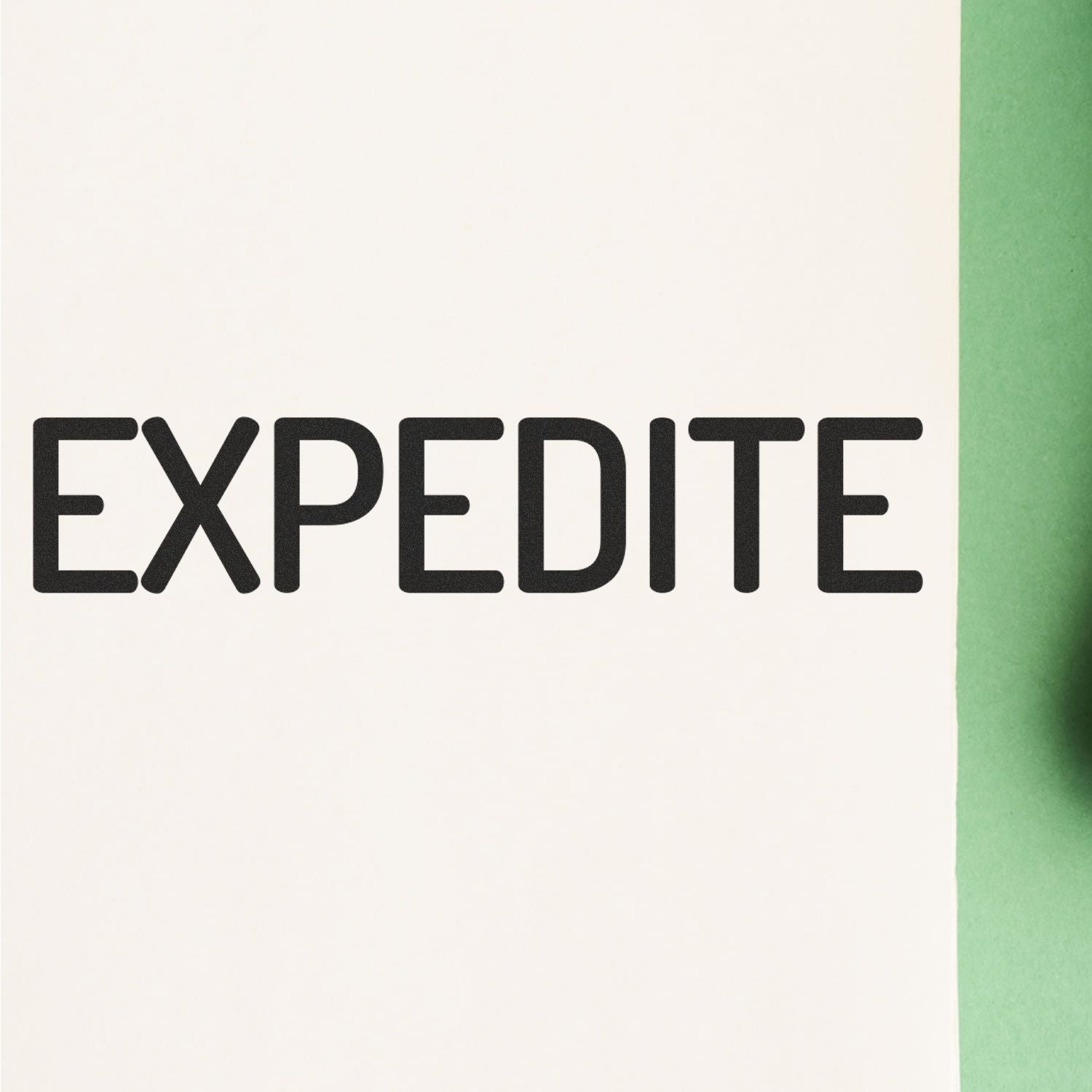 Large Self Inking Narrow Expedite Stamp imprinting the word 'EXPEDITE' in bold black letters on a white and green background.