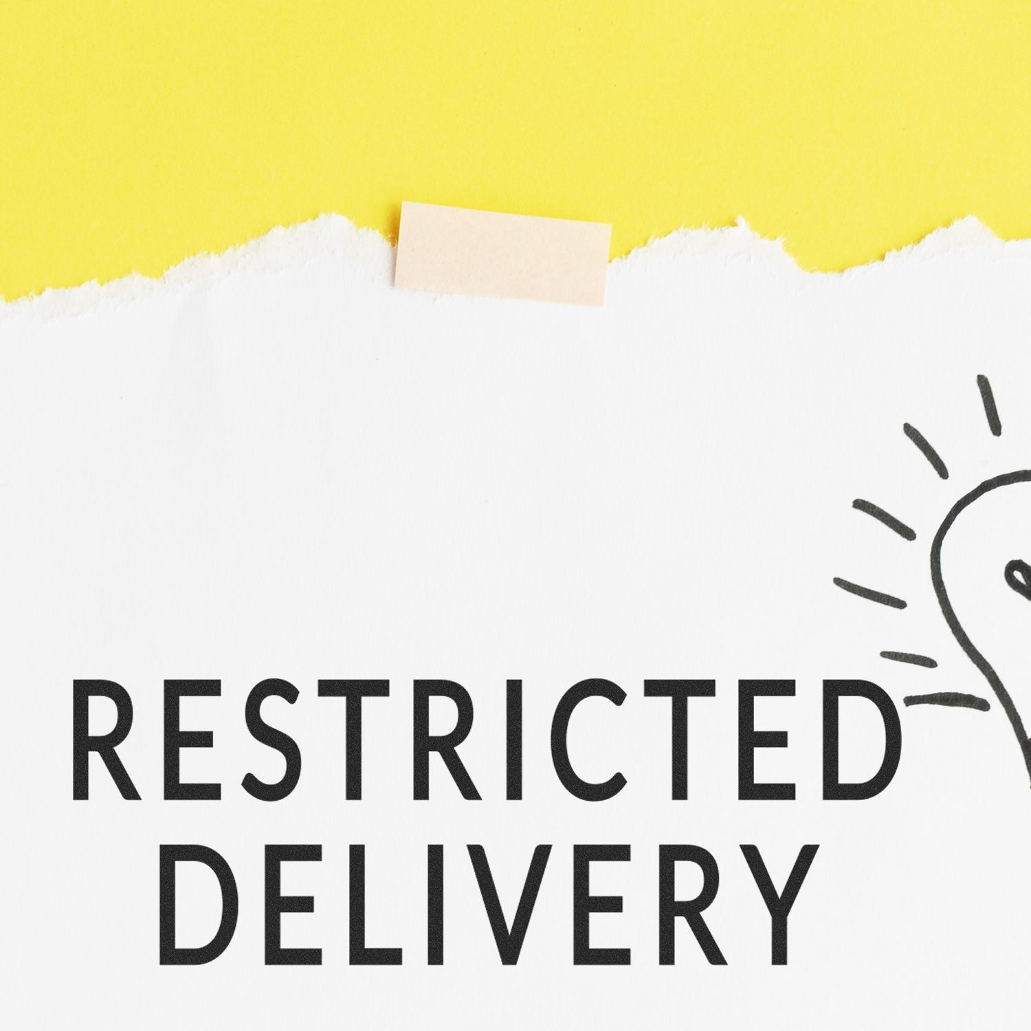 Restricted Delivery rubber stamp on white paper with a yellow background and a small piece of tape at the top.