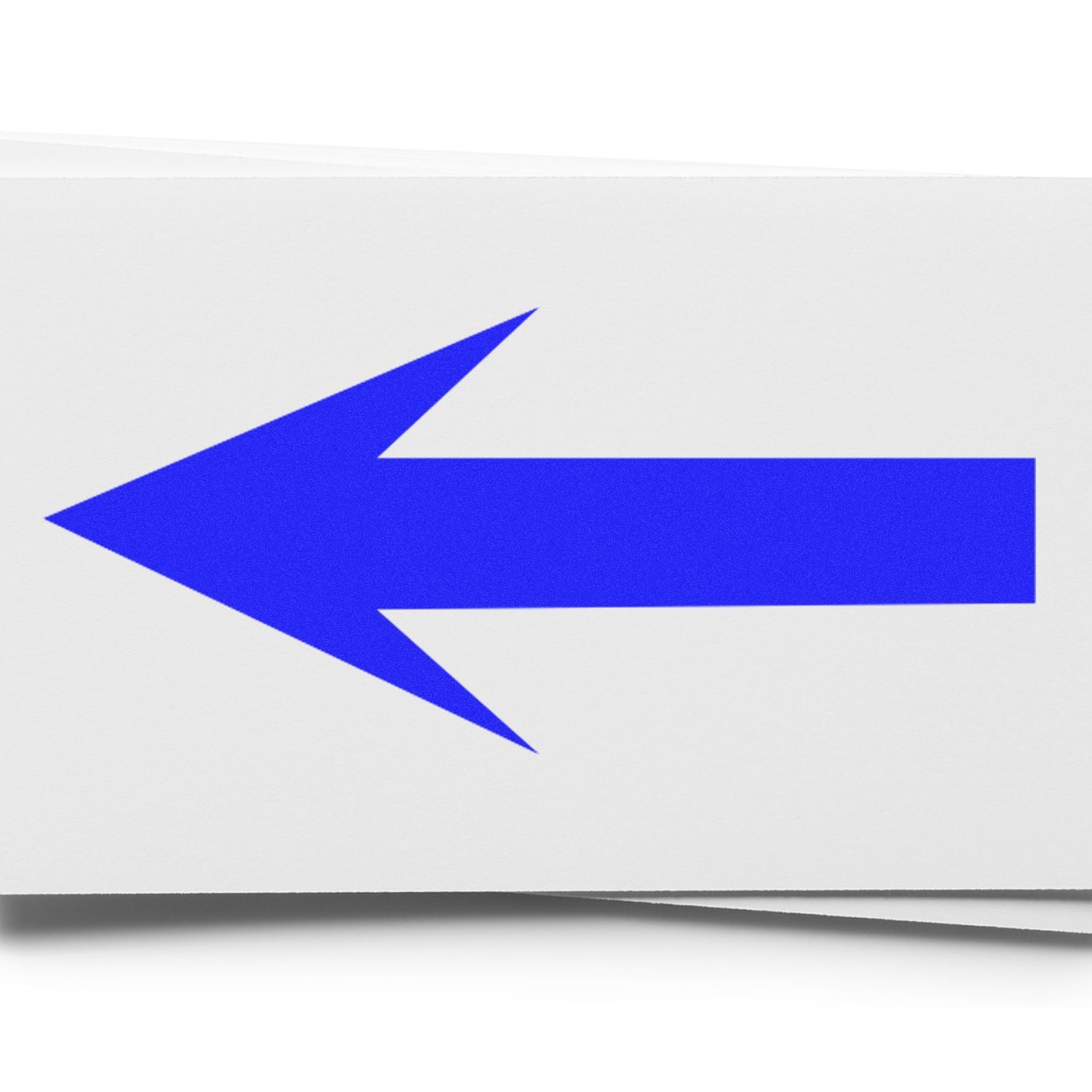 Blue arrow pointing left stamped on white paper using the Round Arrow Rubber Stamp.