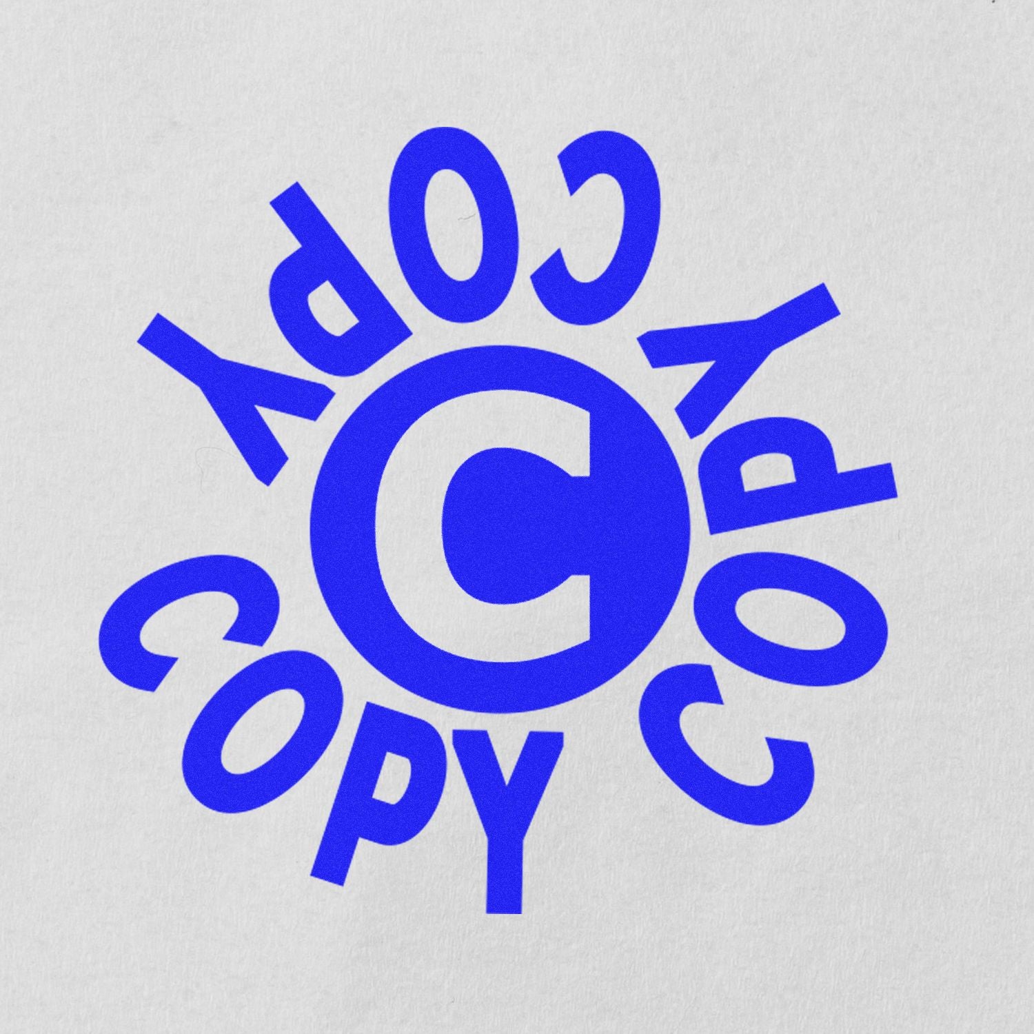 Round Copy Copy Copy Rubber Stamp with blue text arranged in a circular pattern on a white background.