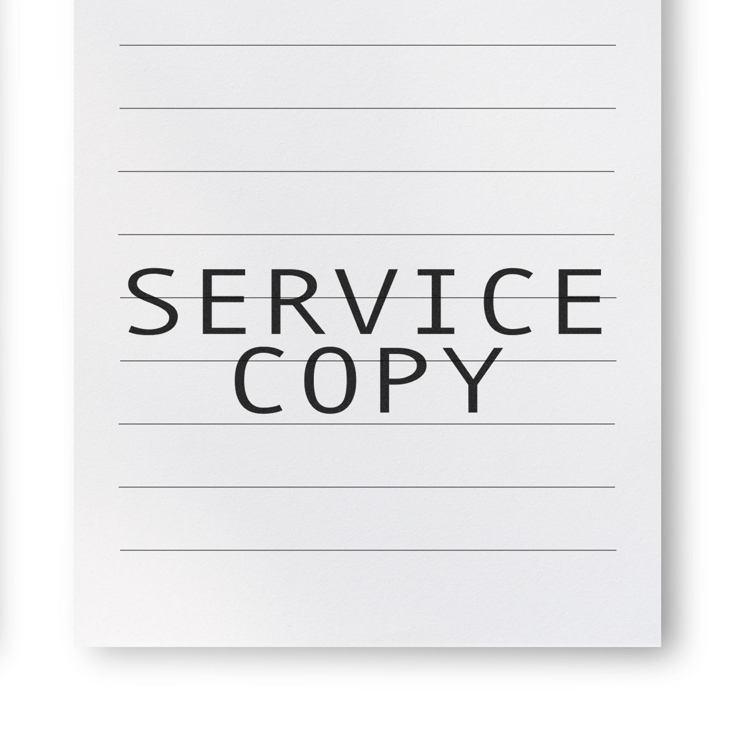 Slim Pre-Inked Service Copy Stamp imprint on lined white paper, displaying the text SERVICE COPY in bold black letters.