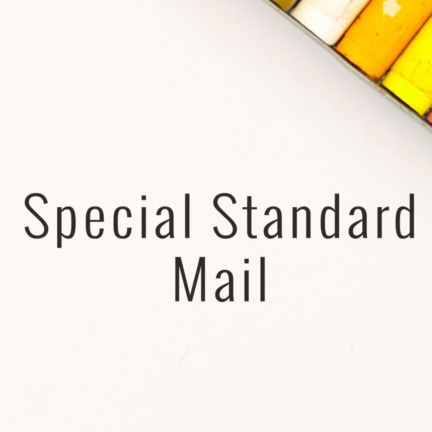 Slim Pre-Inked Special Standard Mail Stamp imprint on white paper, with the stamp partially visible in the top right corner.