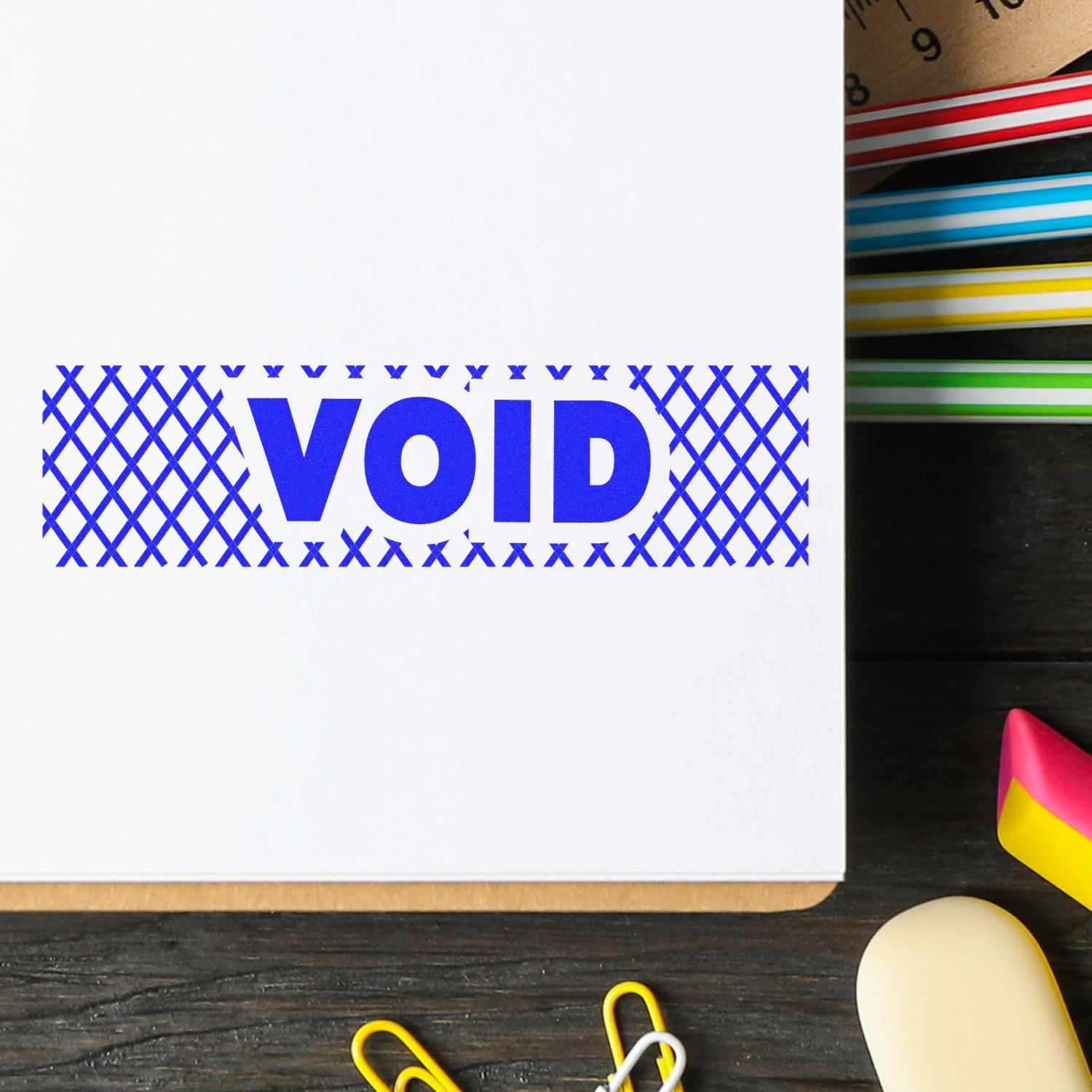 Large Void with Strikelines Rubber Stamp In Use Photo