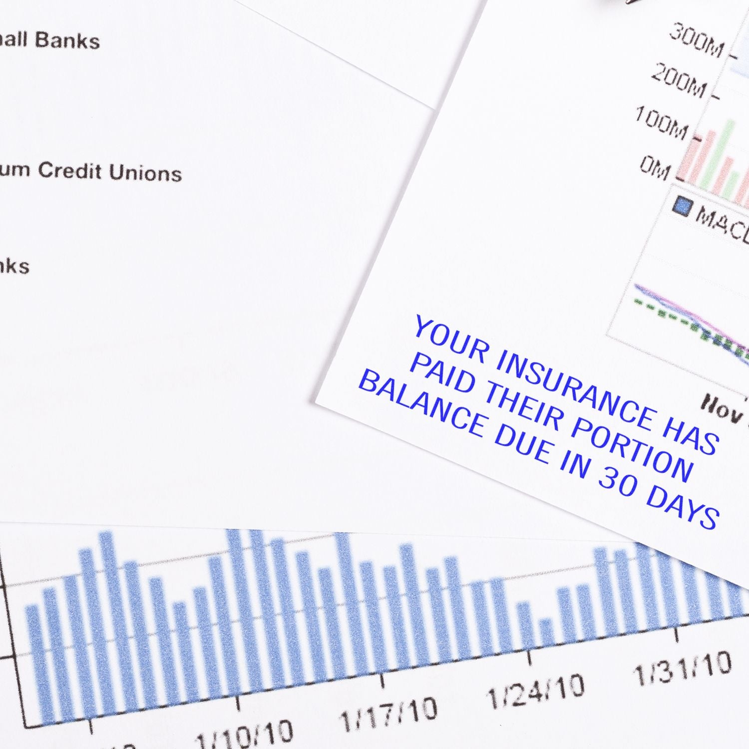 Large Pre-Inked Your Insurance Has Paid Their Portion Stamp In Use Photo