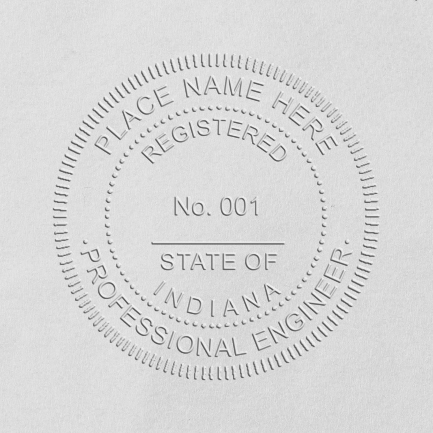 The State of Indiana Extended Long Reach Engineer Seal stamp impression comes to life with a crisp, detailed photo on paper - showcasing true professional quality.