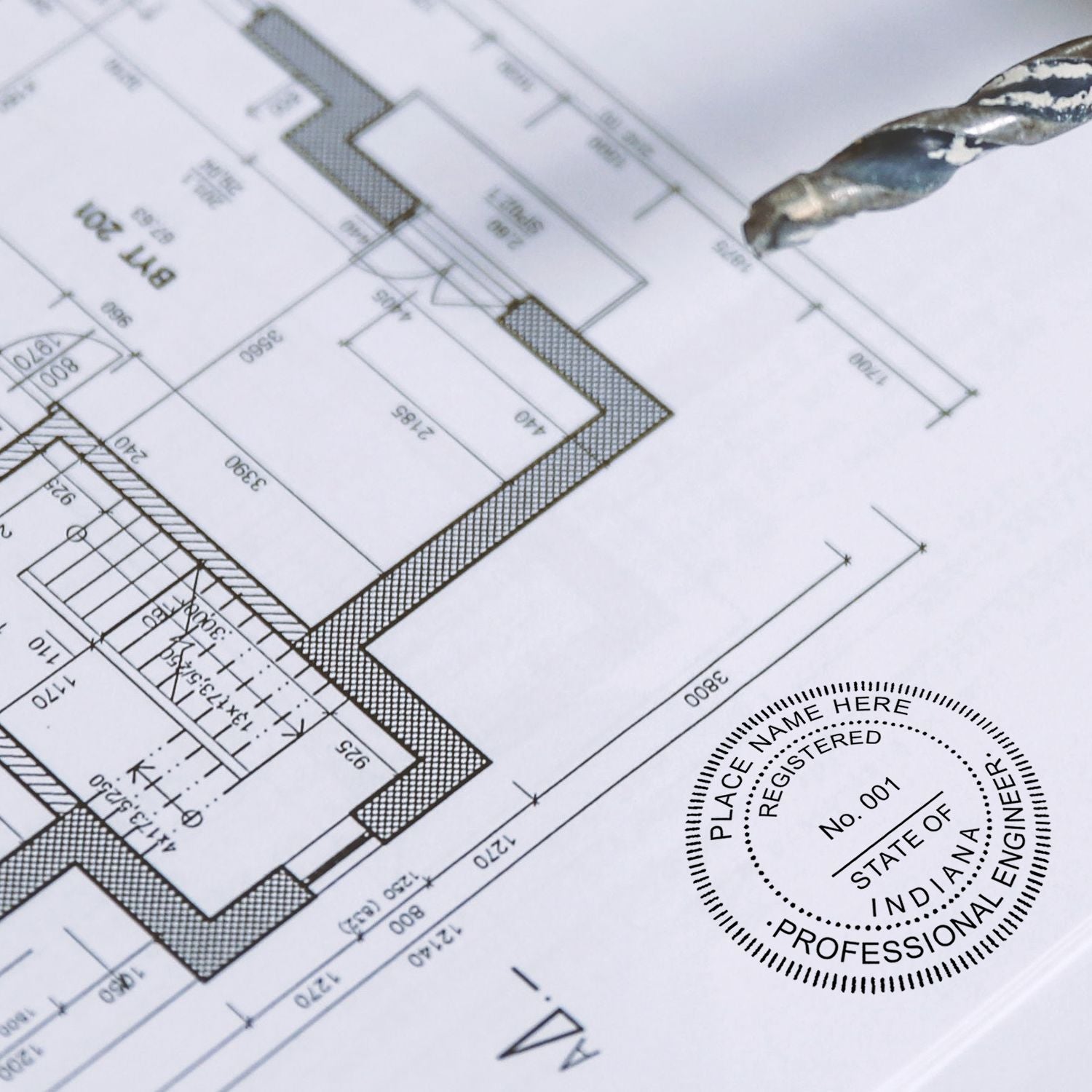 This paper is stamped with a sample imprint of the Digital Indiana PE Stamp and Electronic Seal for Indiana Engineer, signifying its quality and reliability.