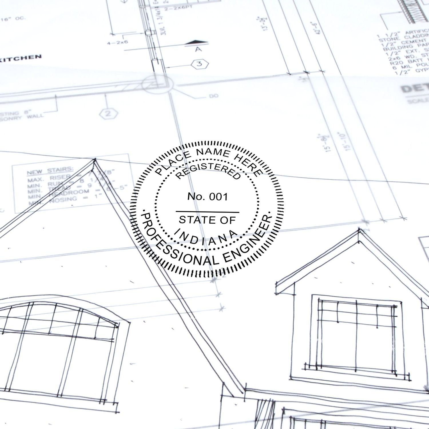 Another Example of a stamped impression of the Digital Indiana PE Stamp and Electronic Seal for Indiana Engineer on a piece of office paper.