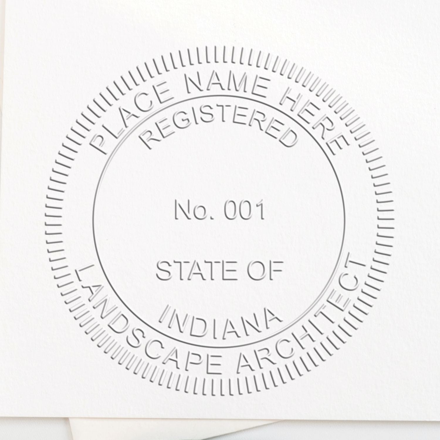 A stamped impression of the Soft Pocket Indiana Landscape Architect Embosser in this stylish lifestyle photo, setting the tone for a unique and personalized product.