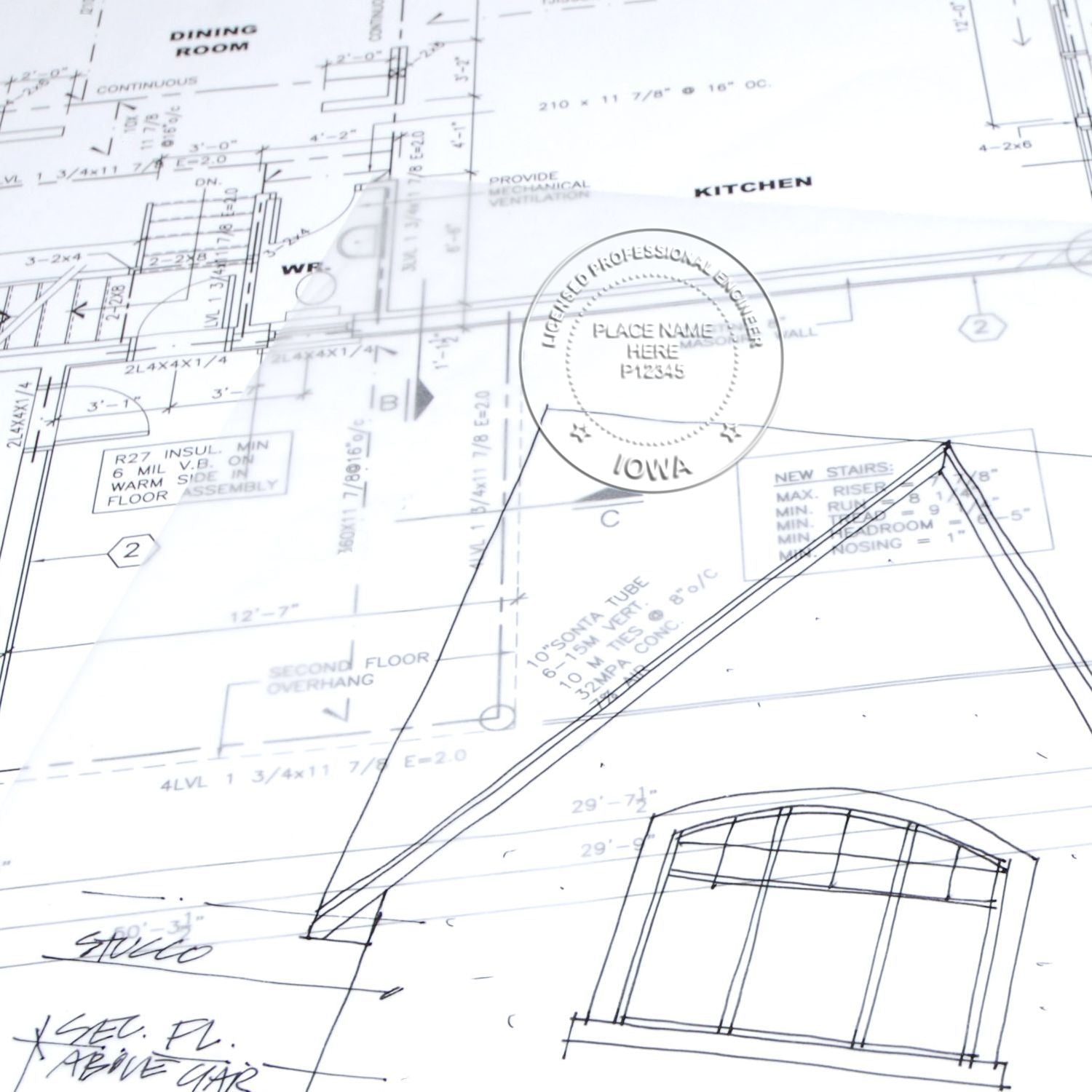 The Iowa Engineer Desk Seal stamp impression comes to life with a crisp, detailed photo on paper - showcasing true professional quality.