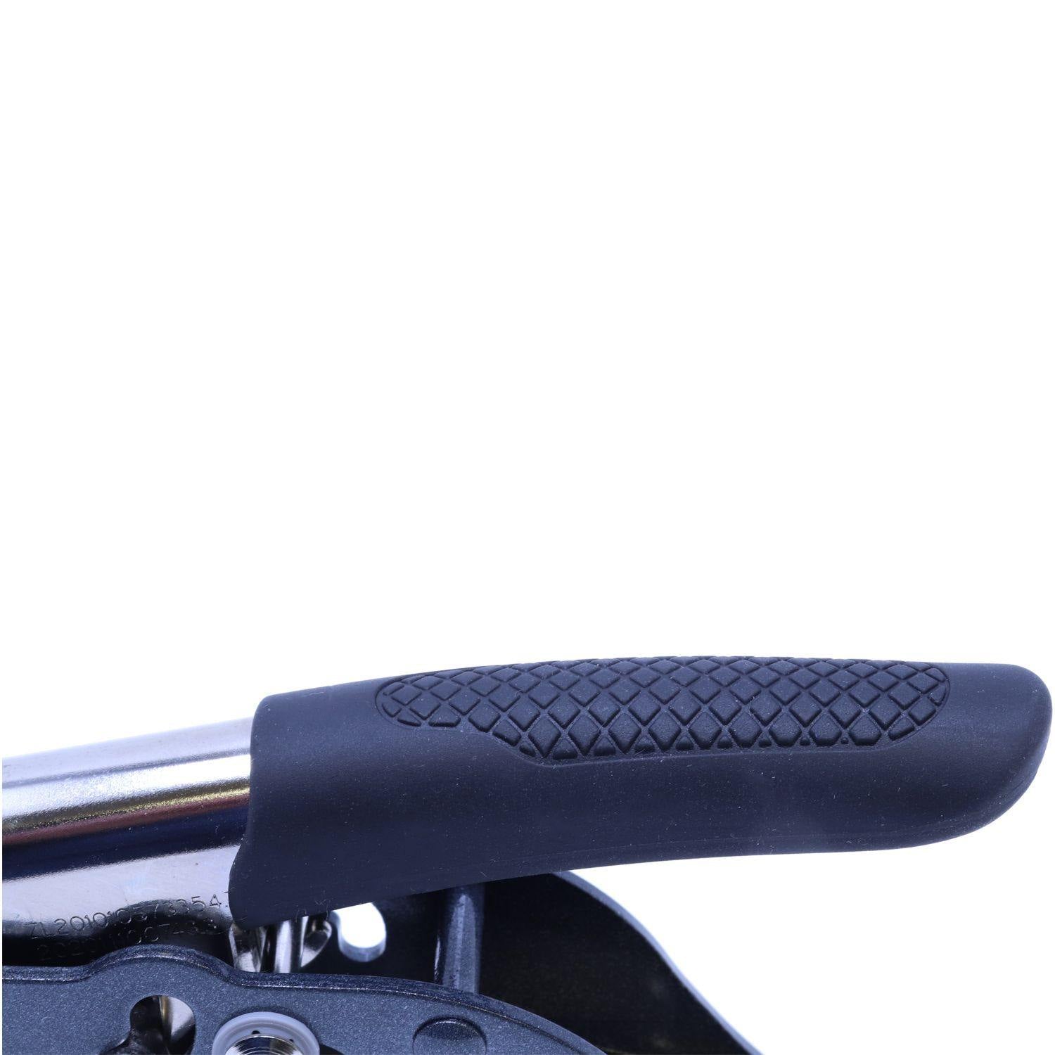 Close-up of the Real Estate Appraiser Soft Seal Embosser handle, featuring a textured black grip and metallic components.