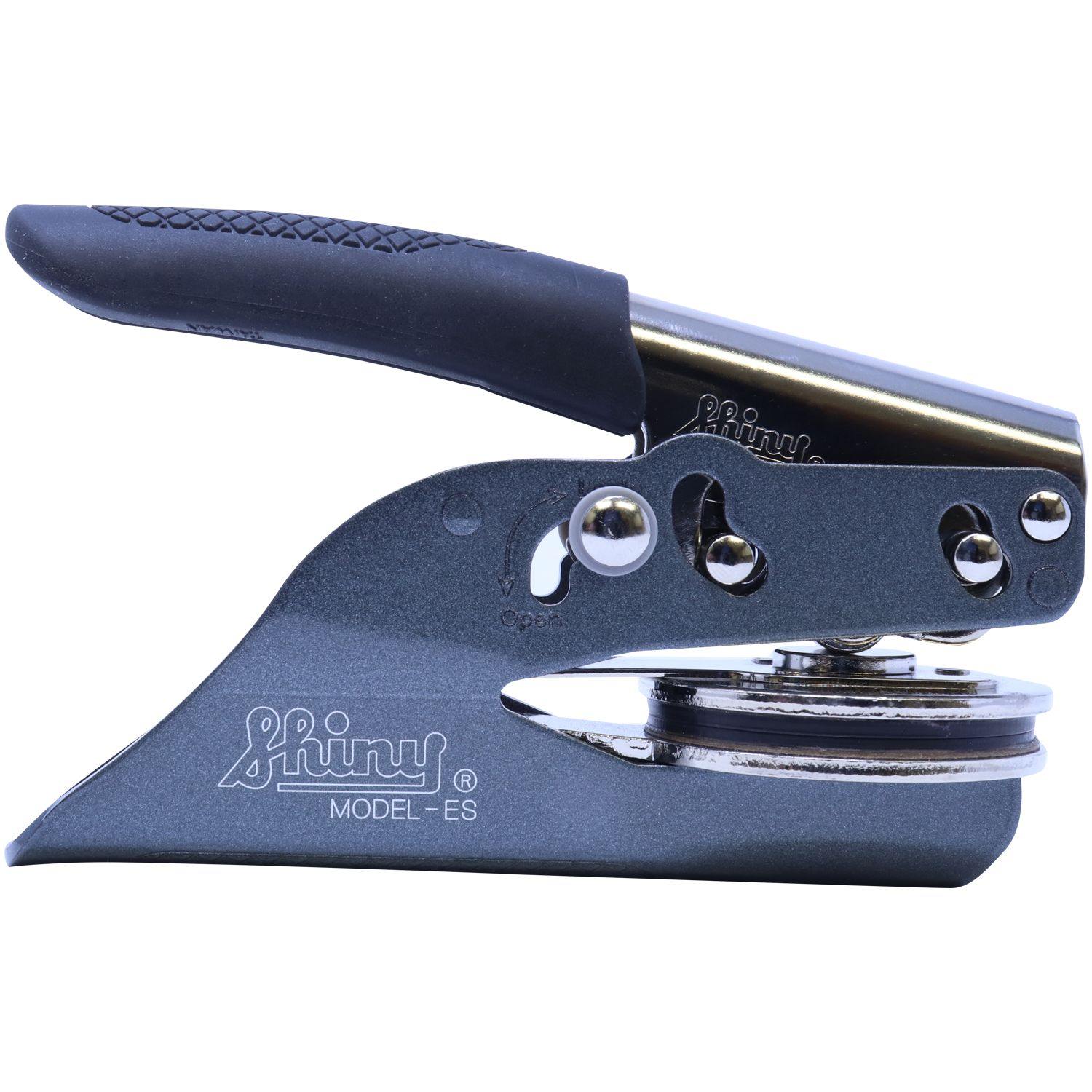 Engineering Geologist Handheld Soft Seal Embosser with a sleek black handle and metallic body, designed for precise and professional embossing.