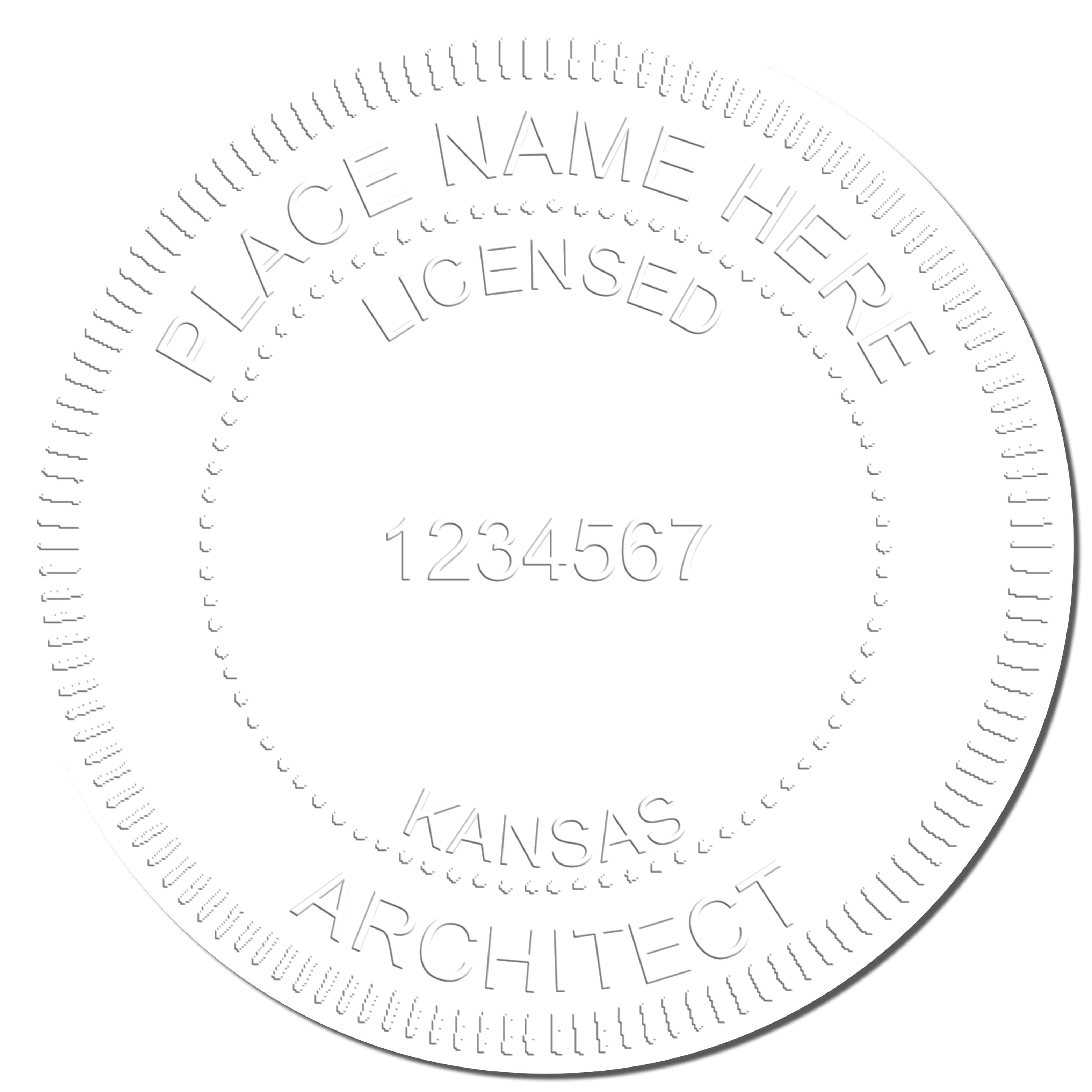 This paper is stamped with a sample imprint of the Heavy Duty Cast Iron Kansas Architect Embosser, signifying its quality and reliability.