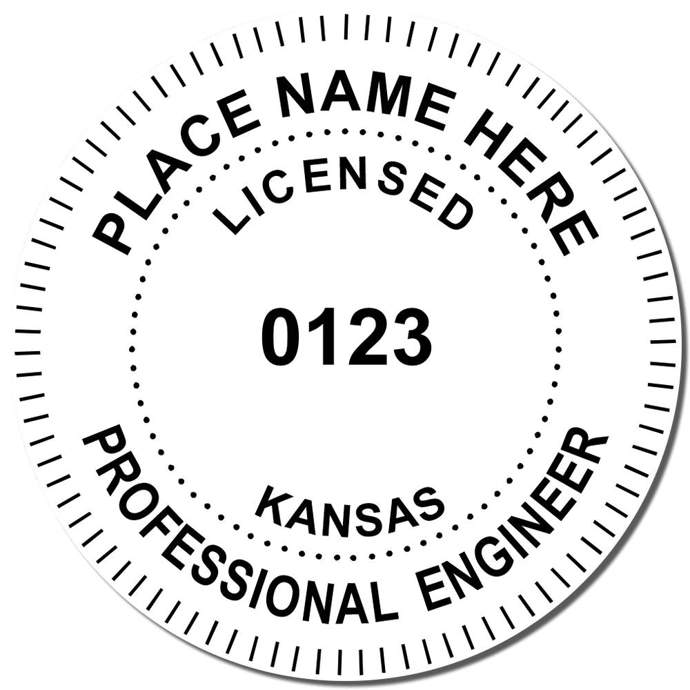 A photograph of the Slim Pre-Inked Kansas Professional Engineer Seal Stamp stamp impression reveals a vivid, professional image of the on paper.