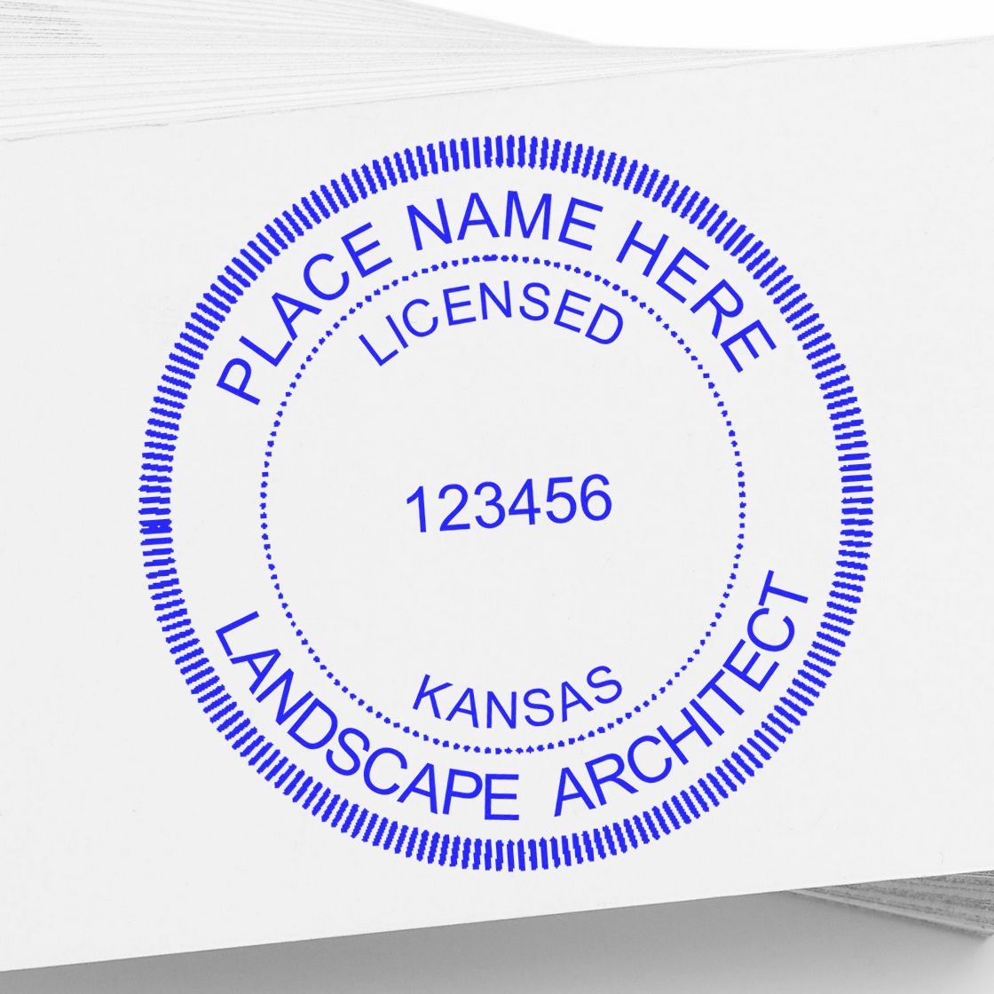 Kansas Landscape Architectural Seal Stamp in use photo showing a stamped imprint of the Kansas Landscape Architectural Seal Stamp