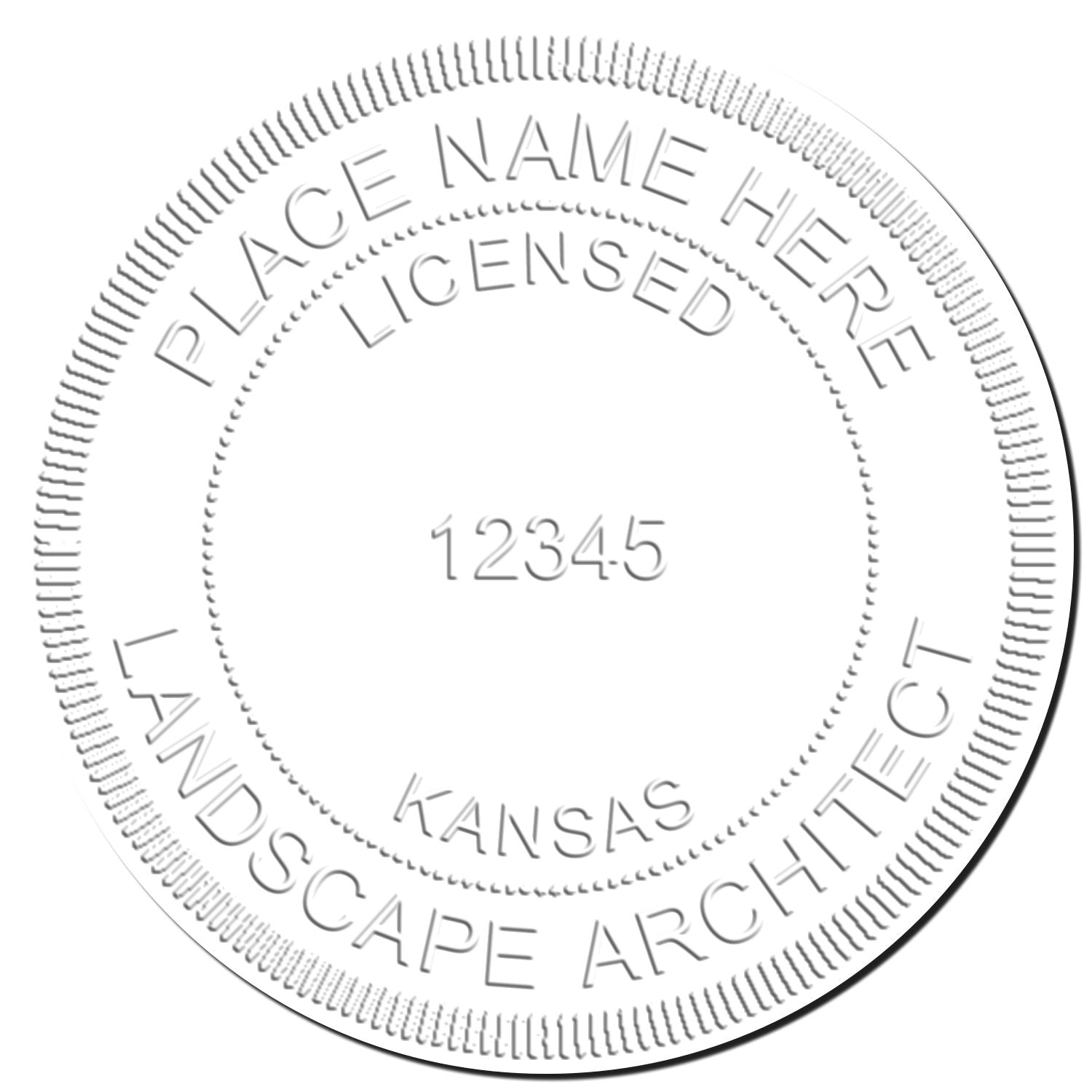 This paper is stamped with a sample imprint of the State of Kansas Handheld Landscape Architect Seal, signifying its quality and reliability.