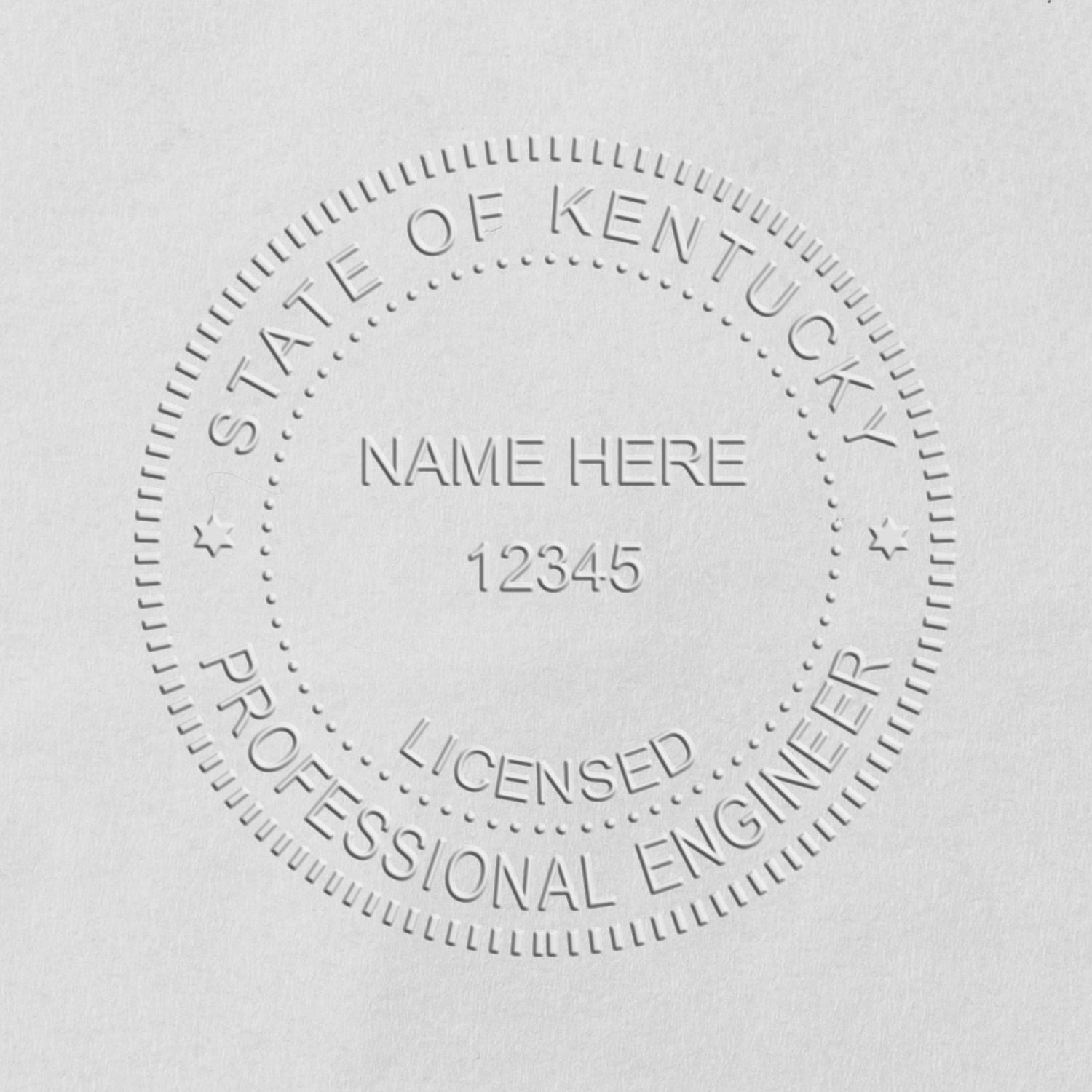 An alternative view of the State of Kentucky Extended Long Reach Engineer Seal stamped on a sheet of paper showing the image in use