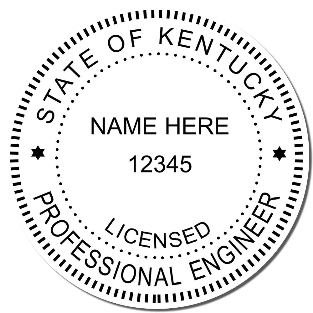 Kentucky Professional Engineer Seal Stamp in use photo showing a stamped imprint of the Kentucky Professional Engineer Seal Stamp