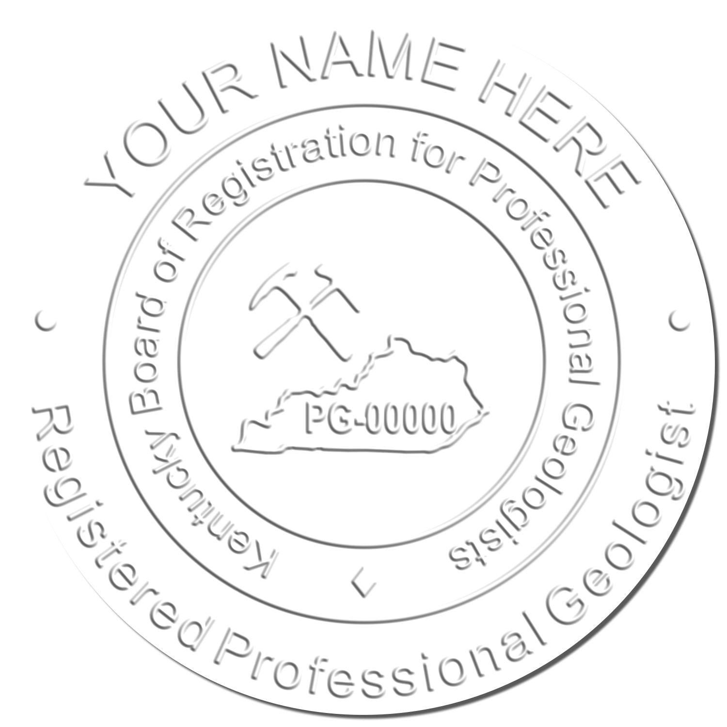 This paper is stamped with a sample imprint of the Handheld Kentucky Professional Geologist Embosser, signifying its quality and reliability.